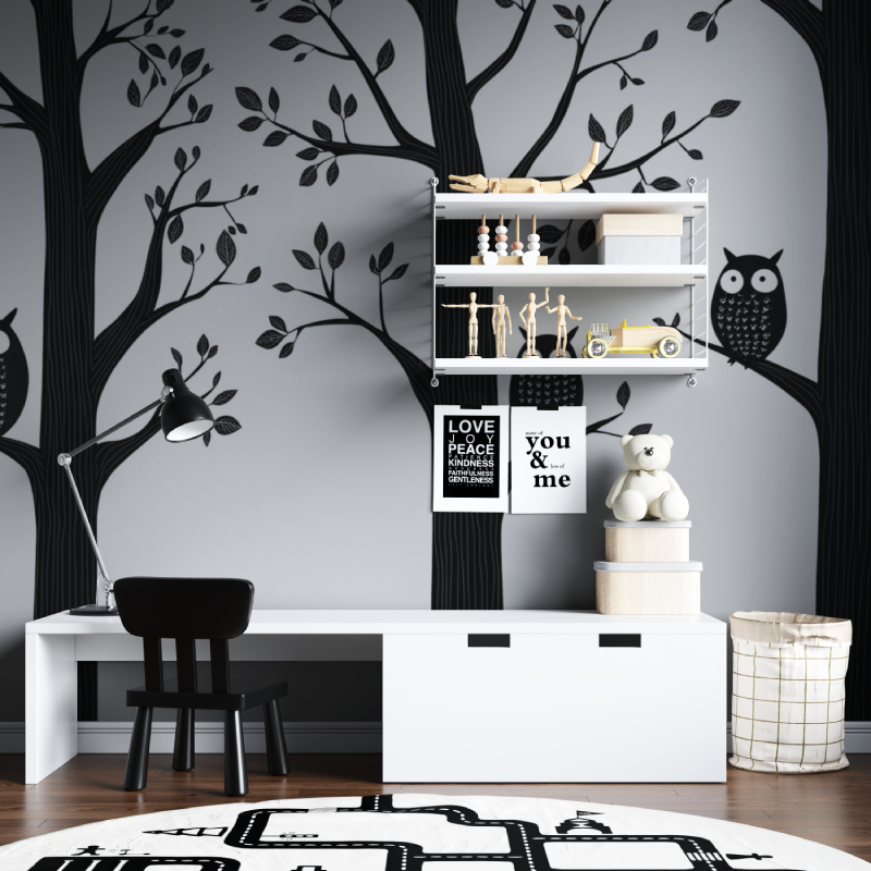 Papier peint arbre noir et blan...te tapisserie chambre ados