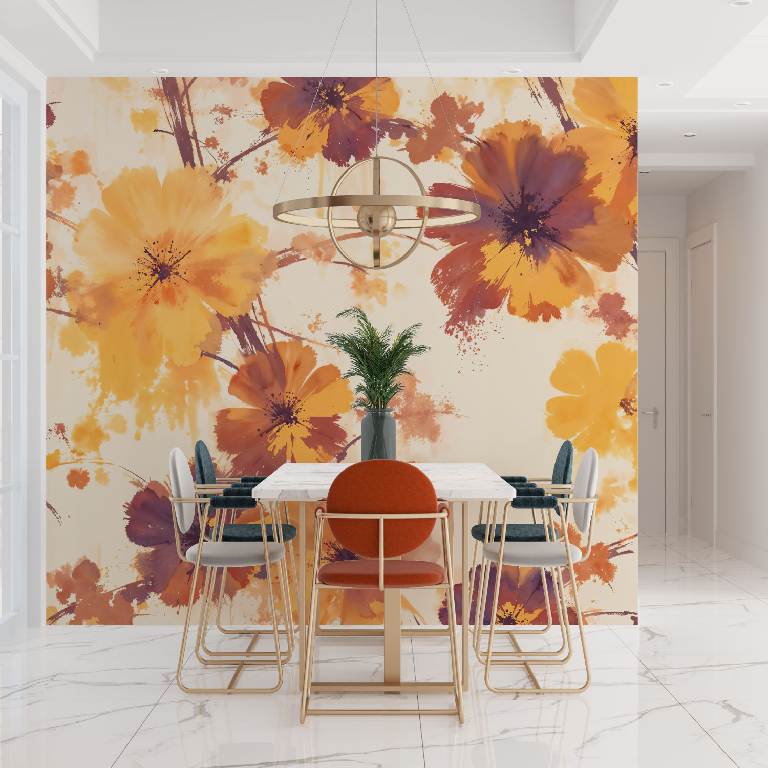 Papier peint aquarelle motifs floraux tendances