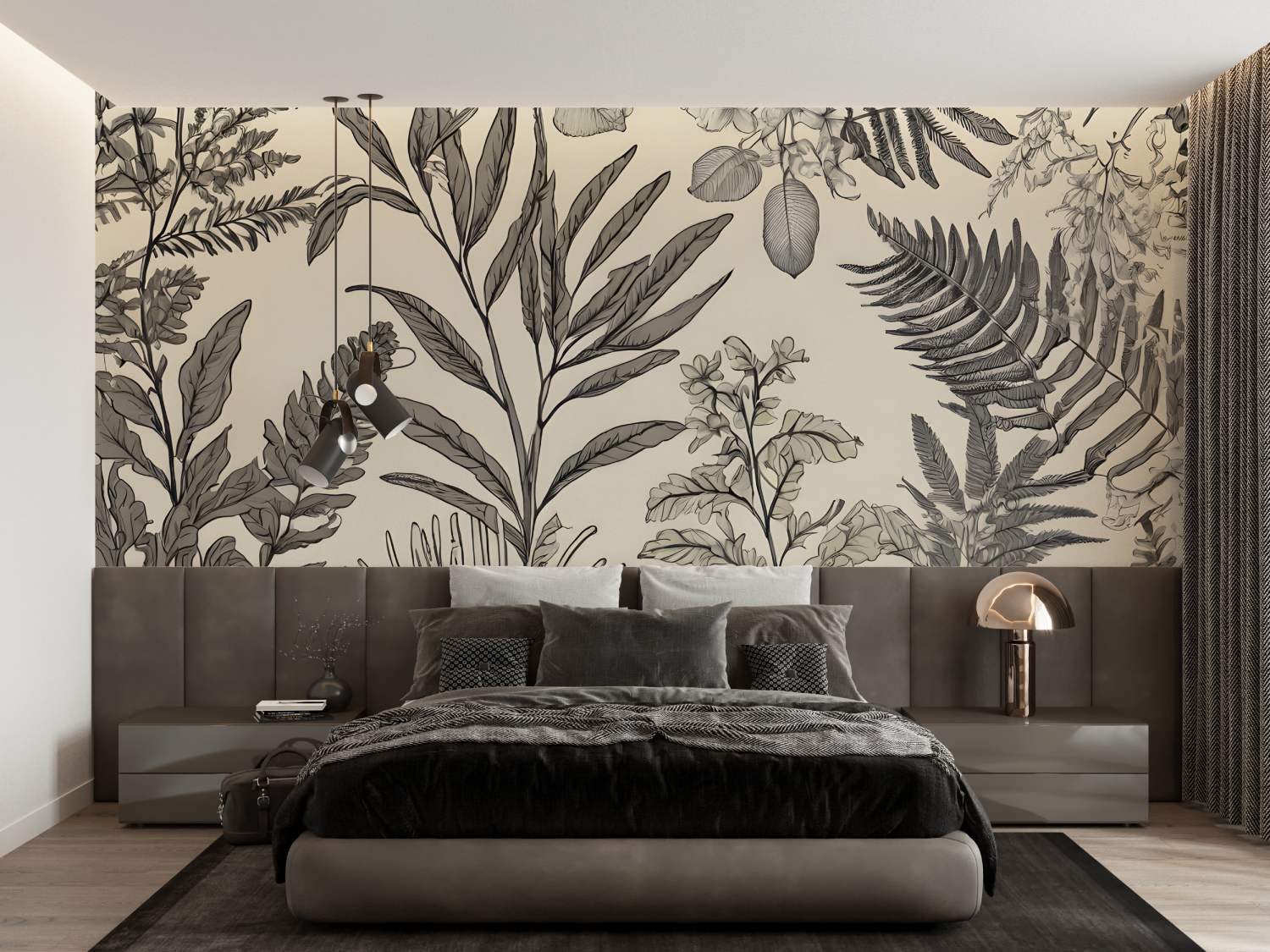 Papier Peint Toile De Jouy Fleur Tropicale - panoramique-mur