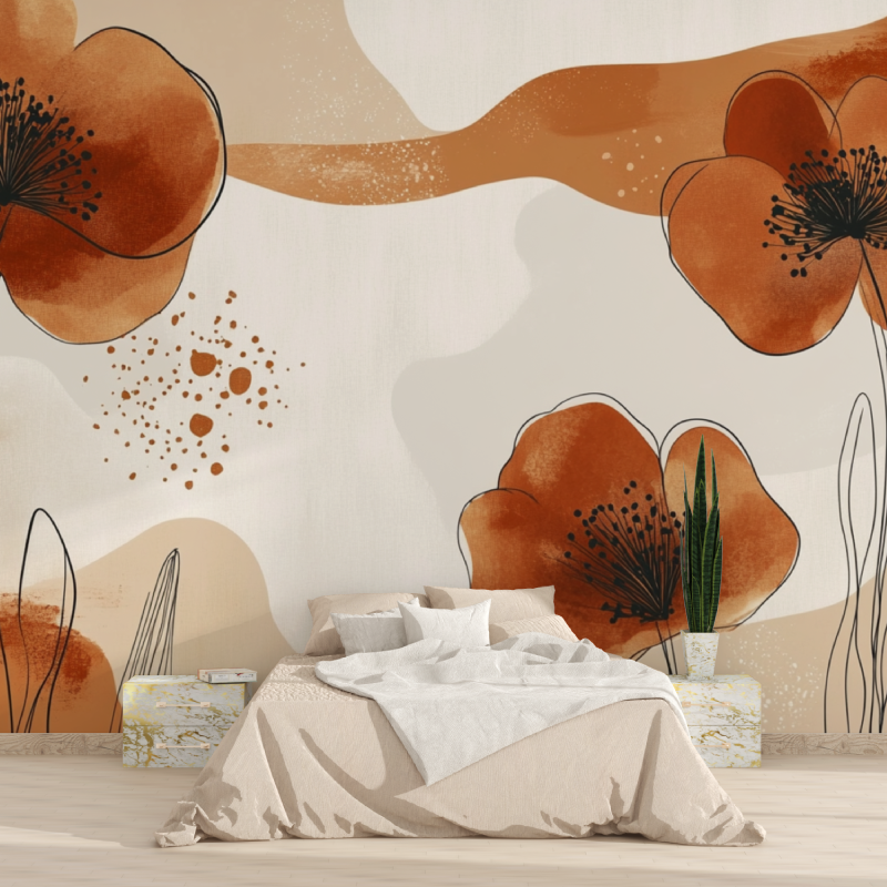 Papier peint aquarelle fleurs et arches boho tapisserie 2025