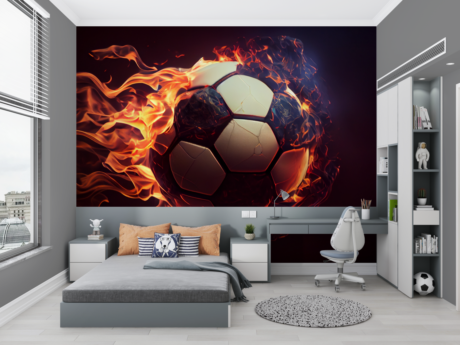 Papier peint xxl foot en feu chambre petit