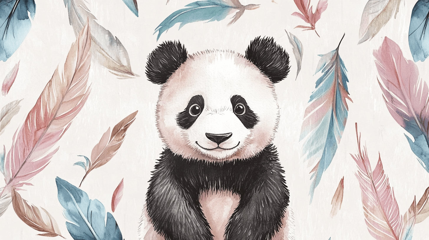 Papier Peint Panda Et Plumes Bohèmes