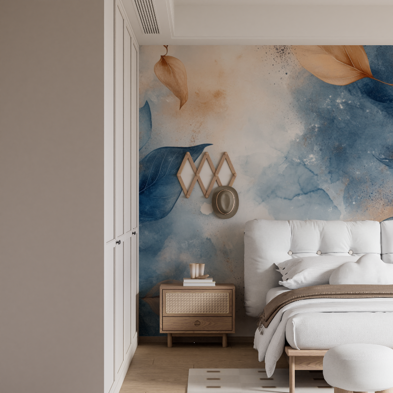 Papier peint aquarelle illustra...digitale de feuilles mural