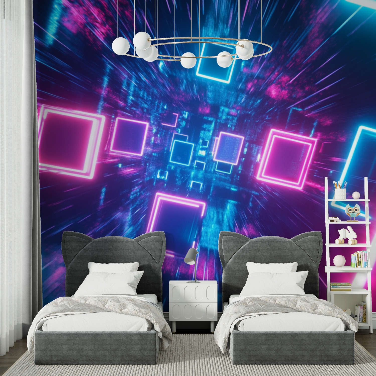 Papier peint carre neons chambre spiderman