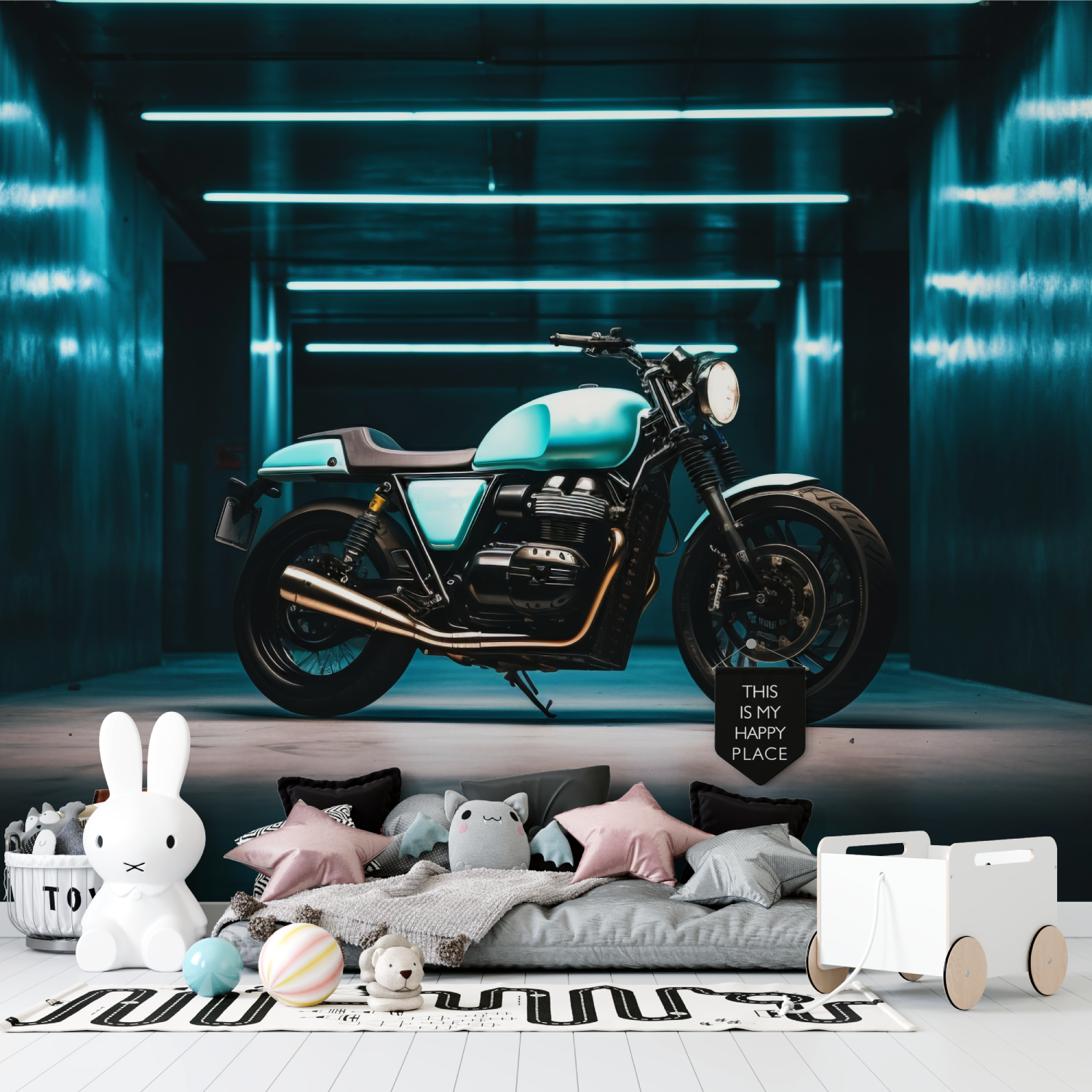 Papier peint moto ton bleu tapisserie garcon