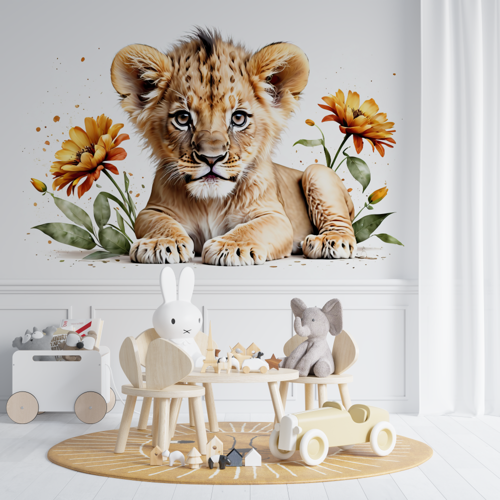 Papier peint lion pastel chambre de bebe