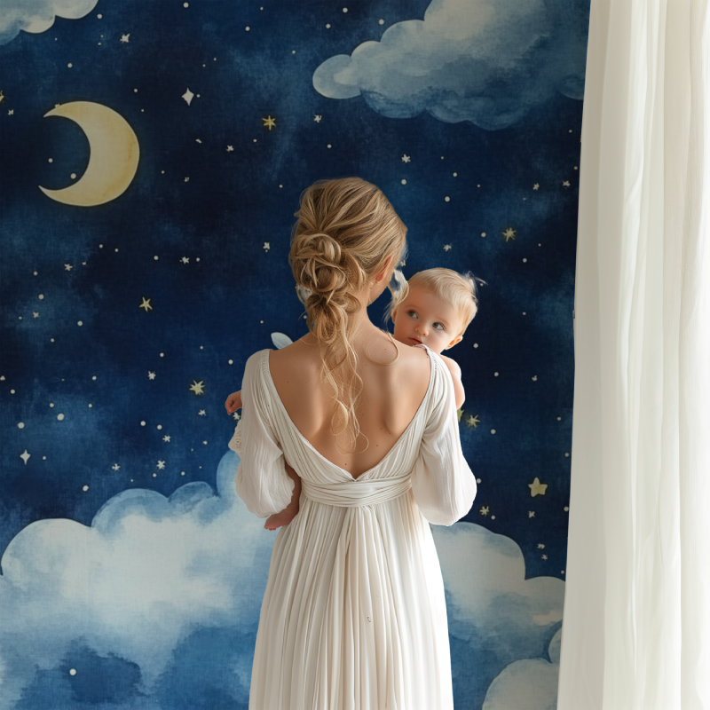 Papier peint bleu etoile bebe bb123