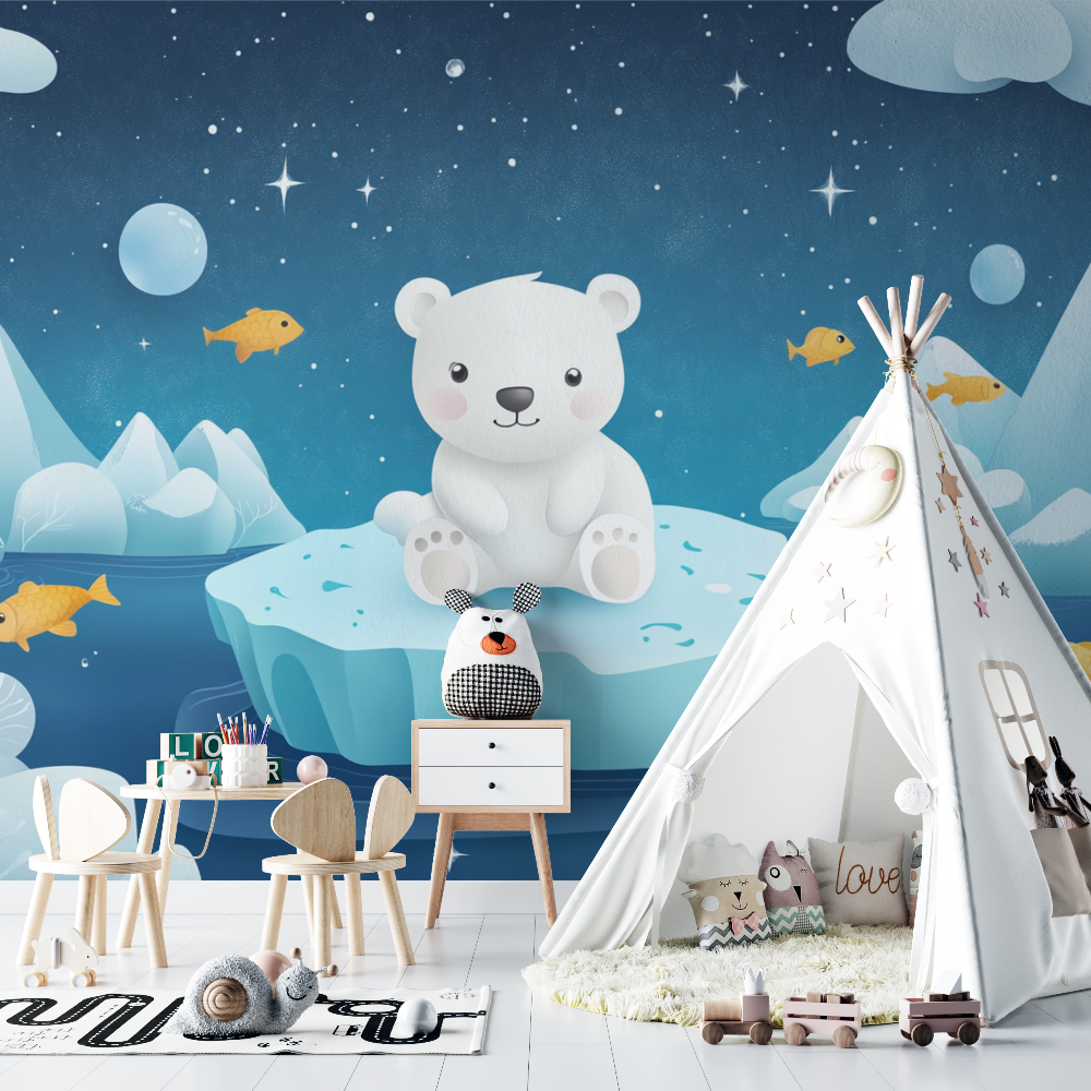 Papier peint bebe ours blanc chambre bebe