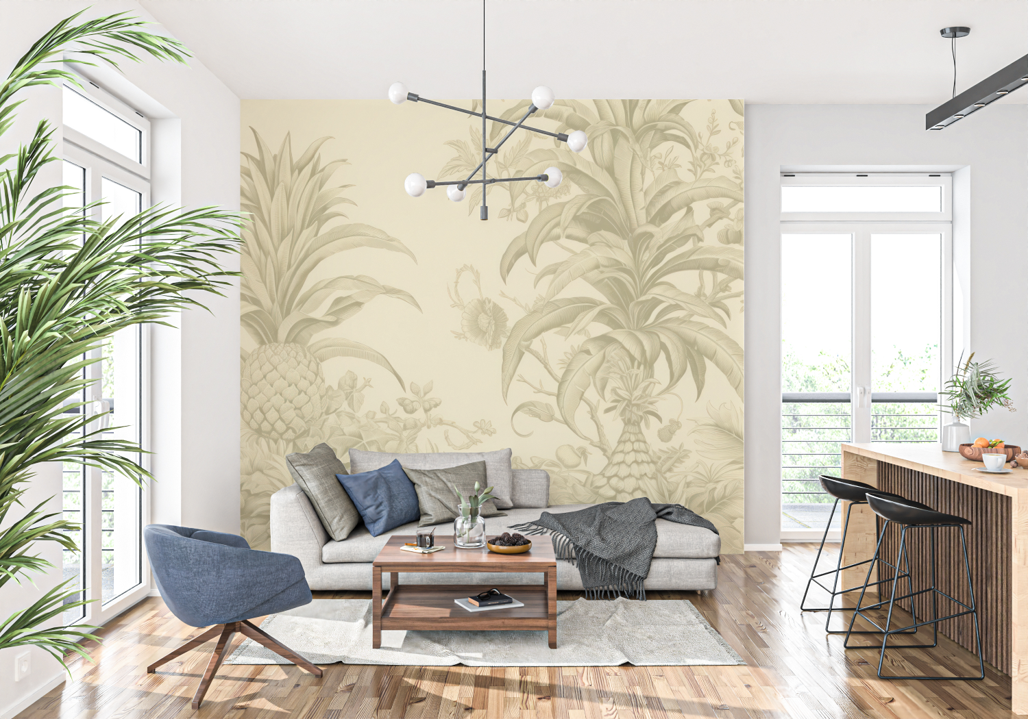 Papier Peint Toile De Jouy Ananas Jaune - tapisserie