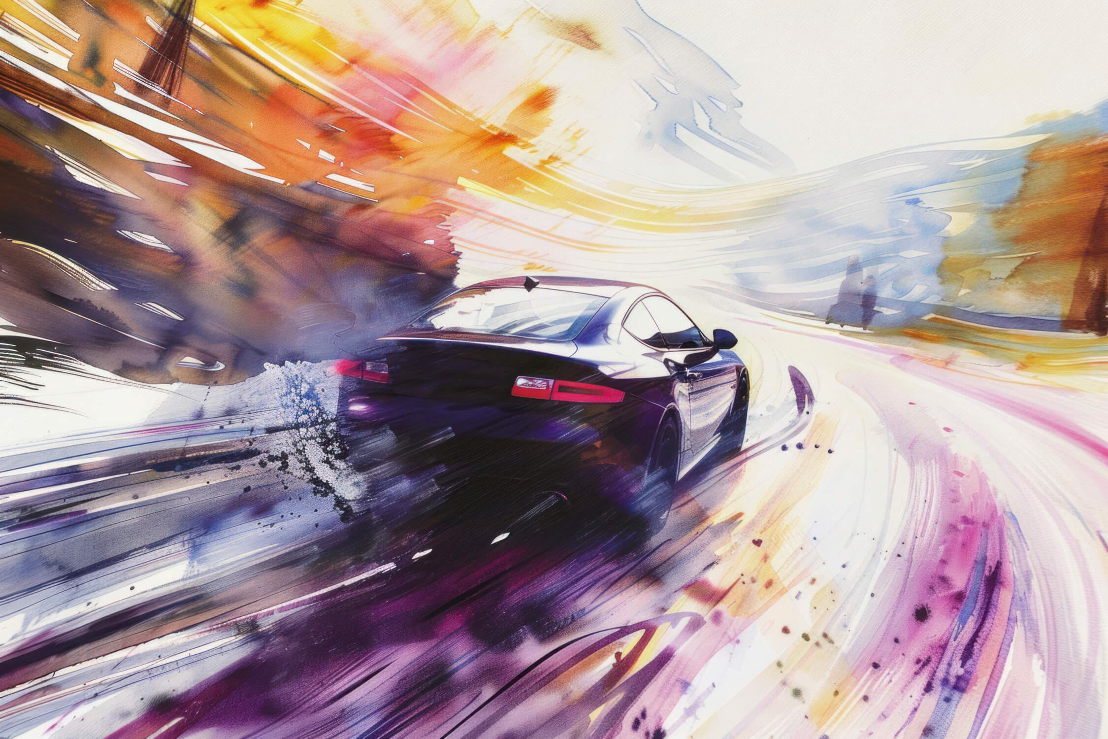 Papier Peint Voiture Aquarelle Design