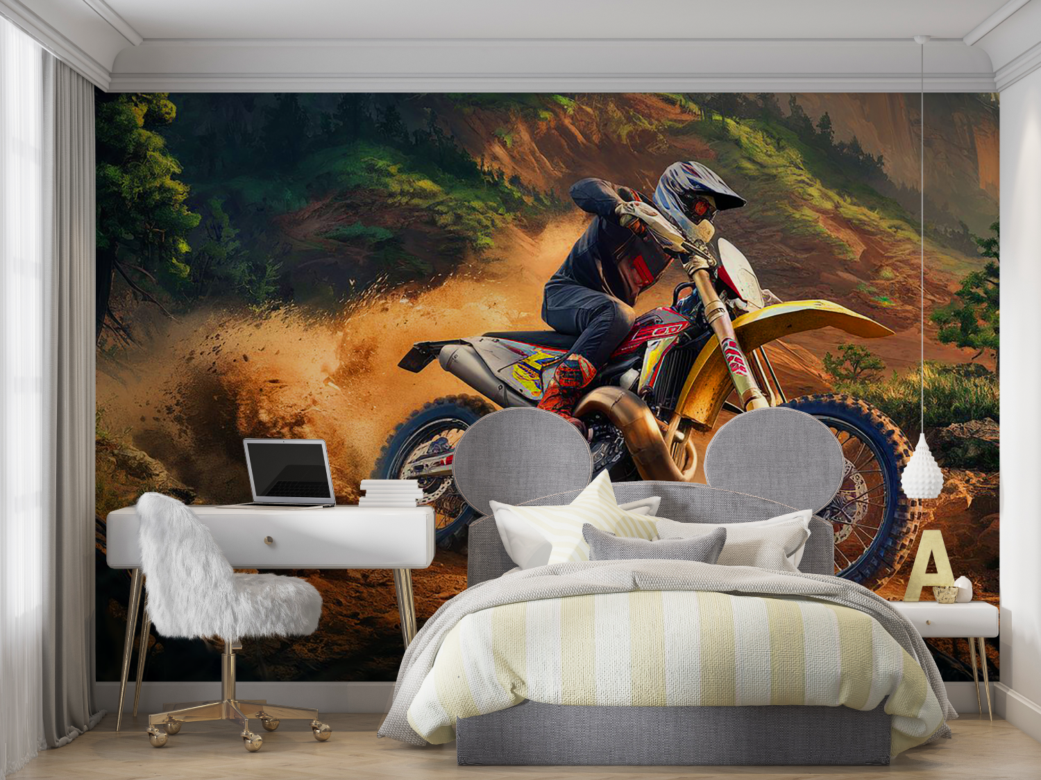 Papier peint garcon moto drift mur chambre panoramique