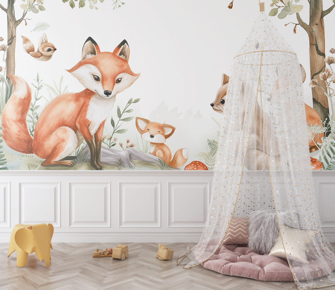 Papier peint renard et animaux de la jungle bebe