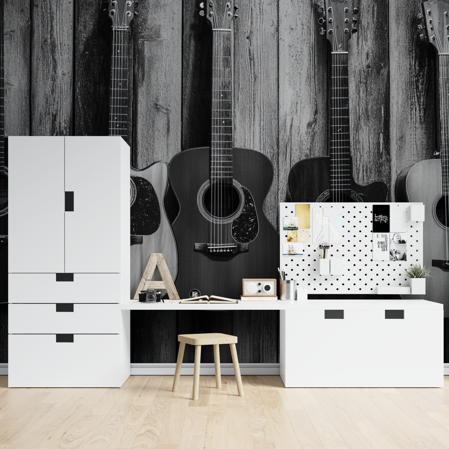 Papier peint guitare noir et blanc tapisserie spiderman