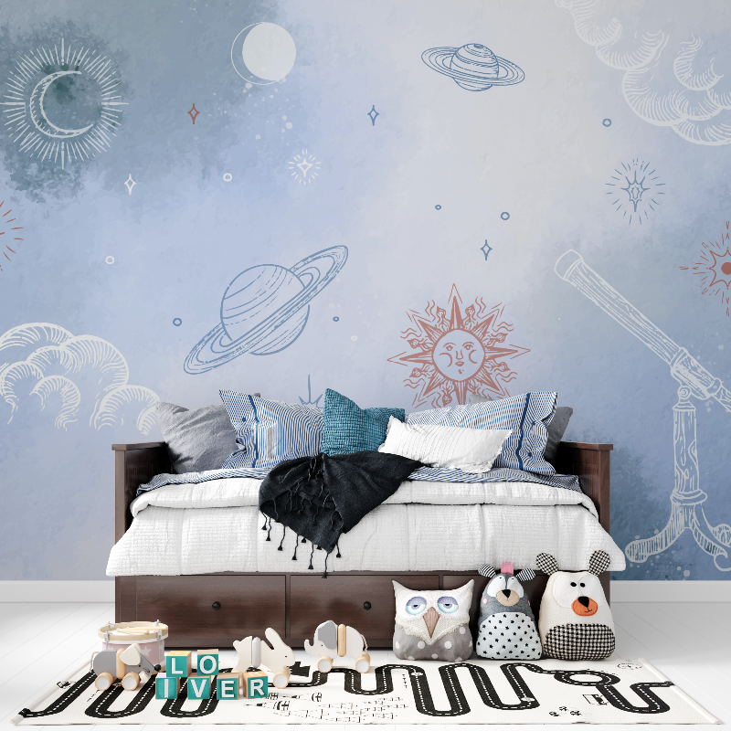 Papier peint espace planete pour enfants tapisserie pour ado