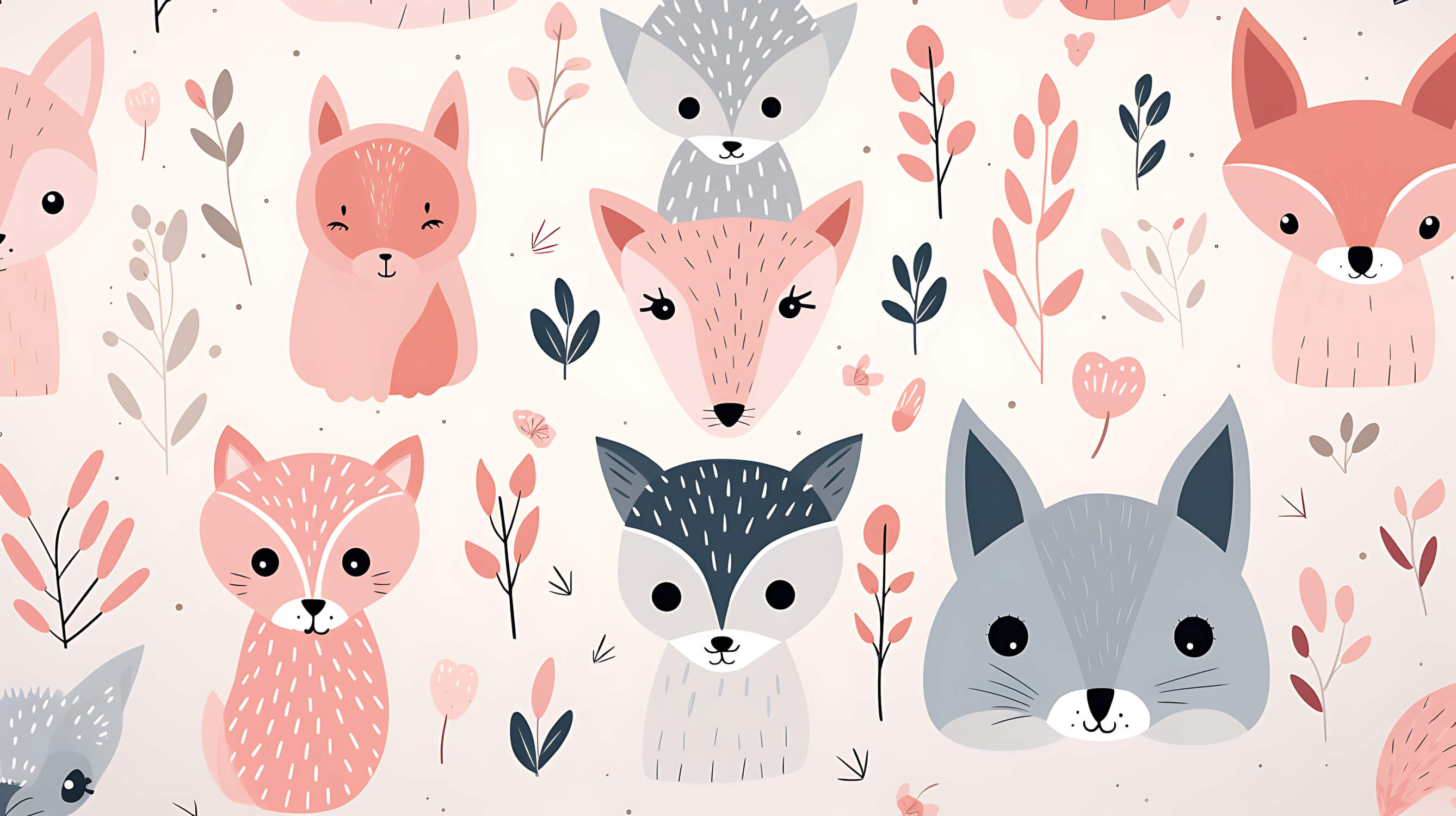 Papier Peint Bébé Renards Motifs Rose