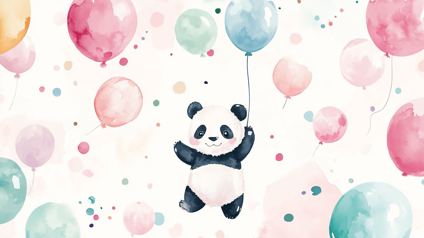 Papier Peint Panda Et Ballons Colorés