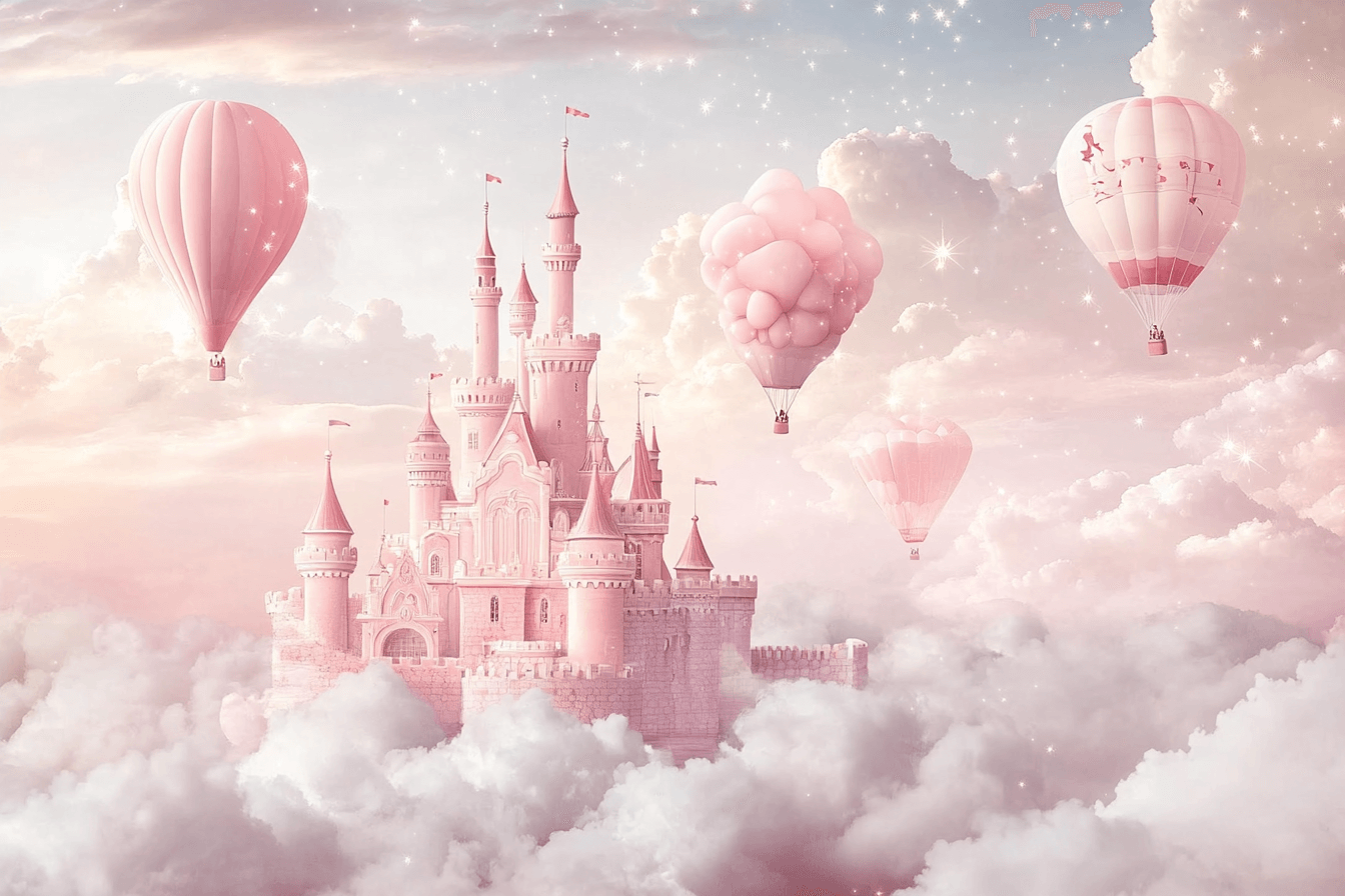 Papier Peint Princesse Château Rose dans le Ciel