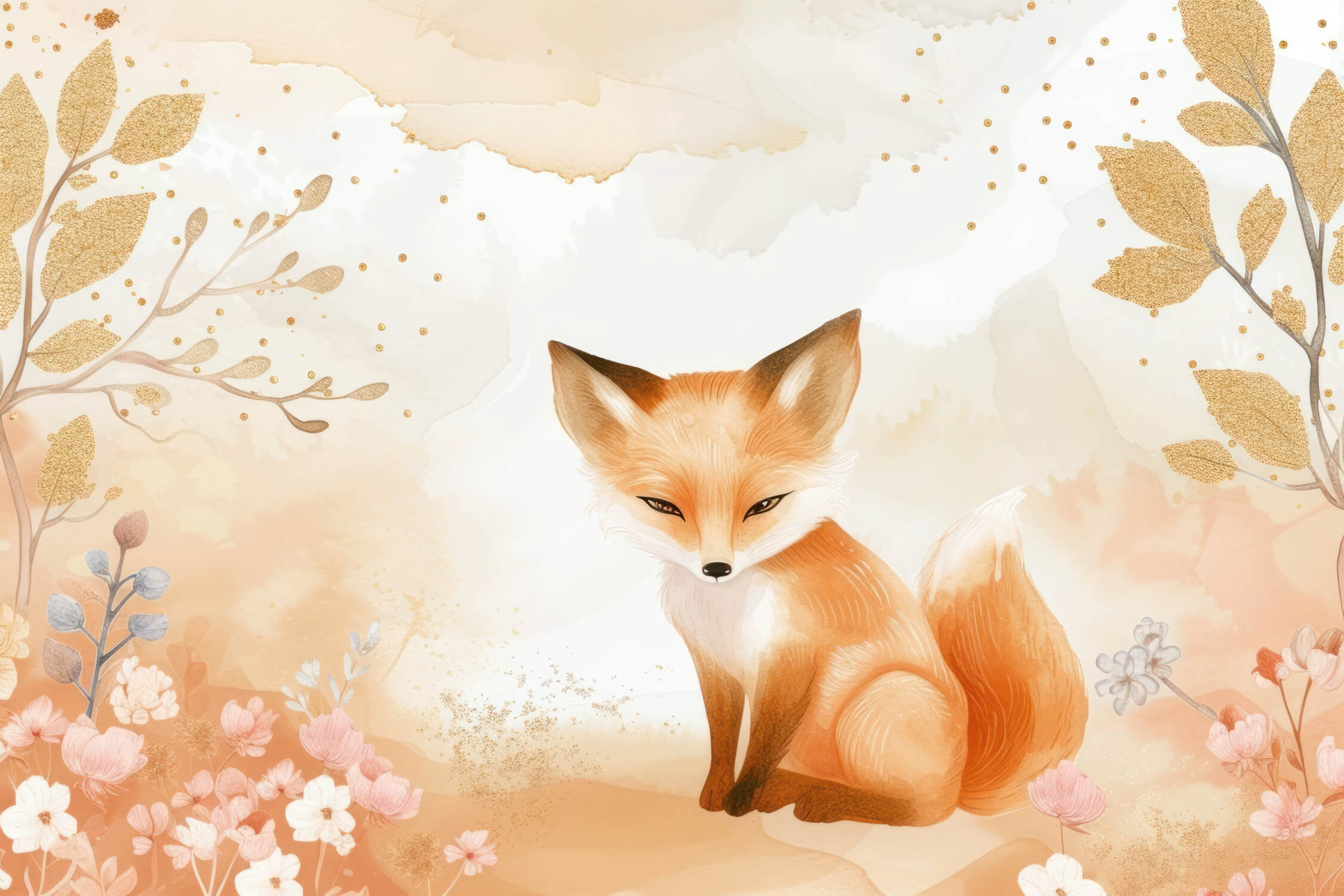 Papier Peint Renard Floral Panoramique