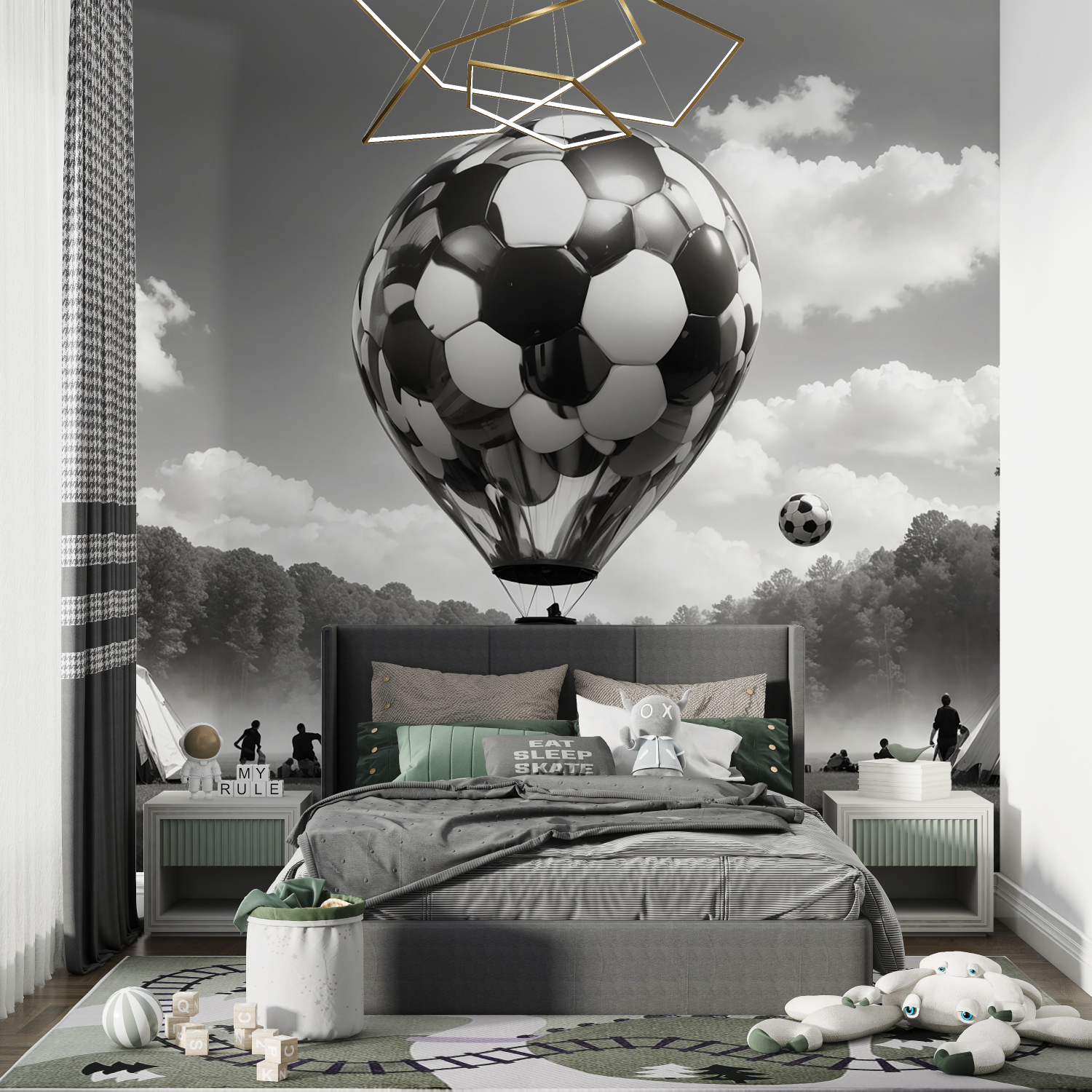 Papiers peint ballon de foot mo...et blanc chambre de garcon