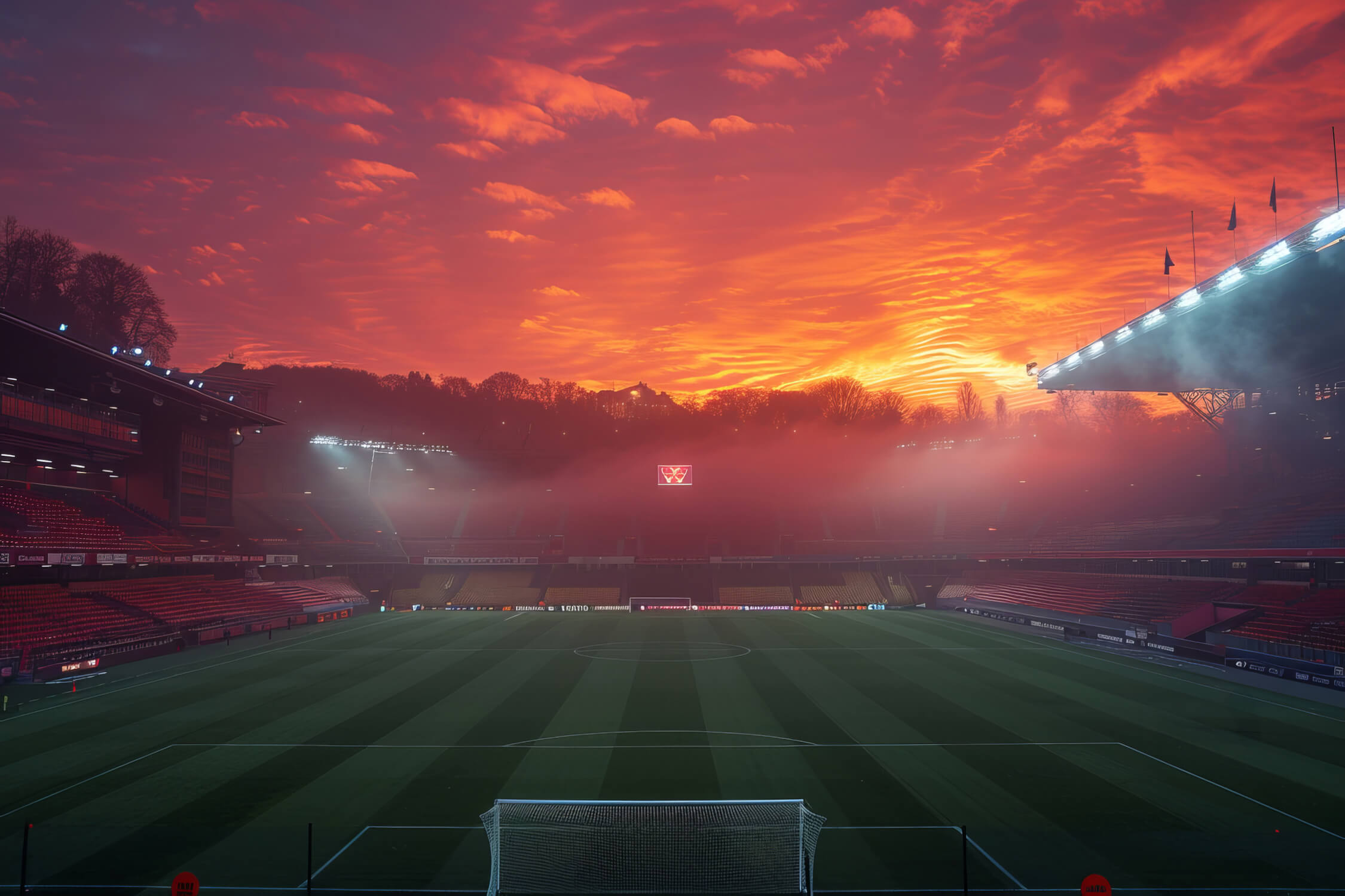 Papier Peint Stade De Foot Couché De Soleil