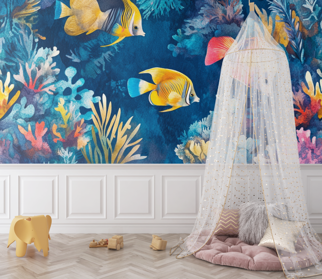 Papier peint marin poisson corail bebe