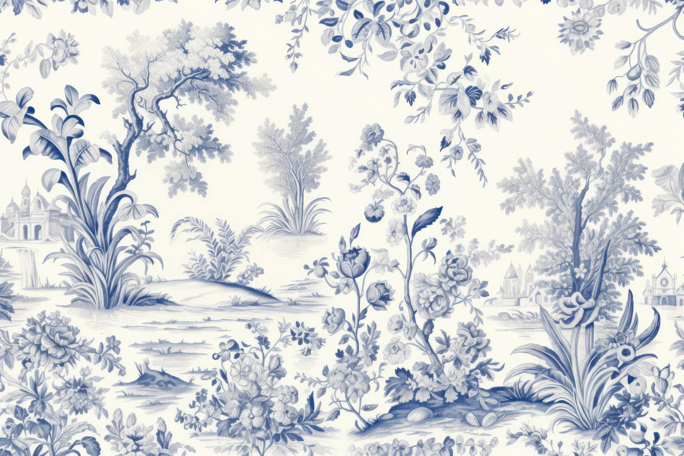 Papier Peint Toile De Jouy Bleu