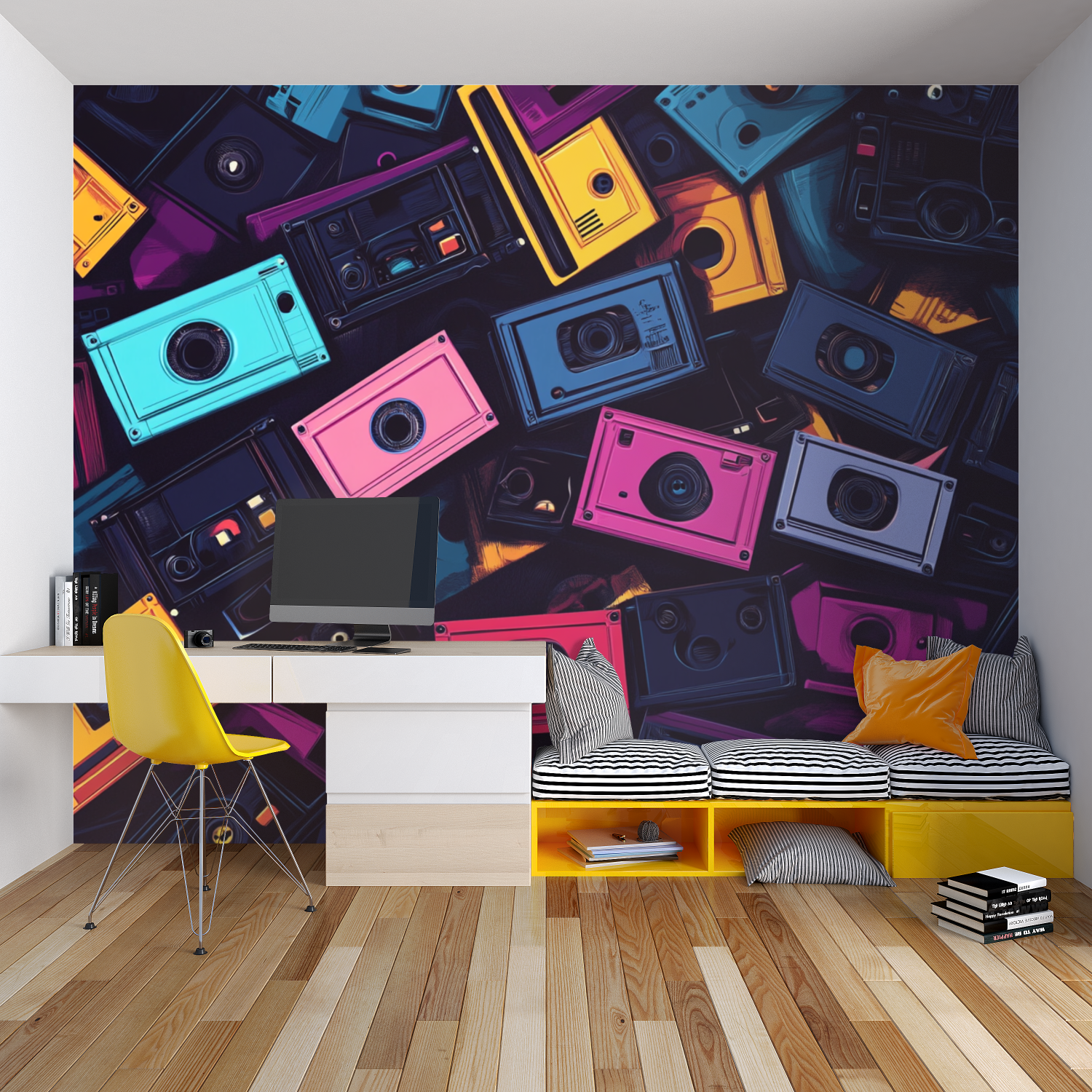 Papier peint musique annees 80 chambre garcon lit
