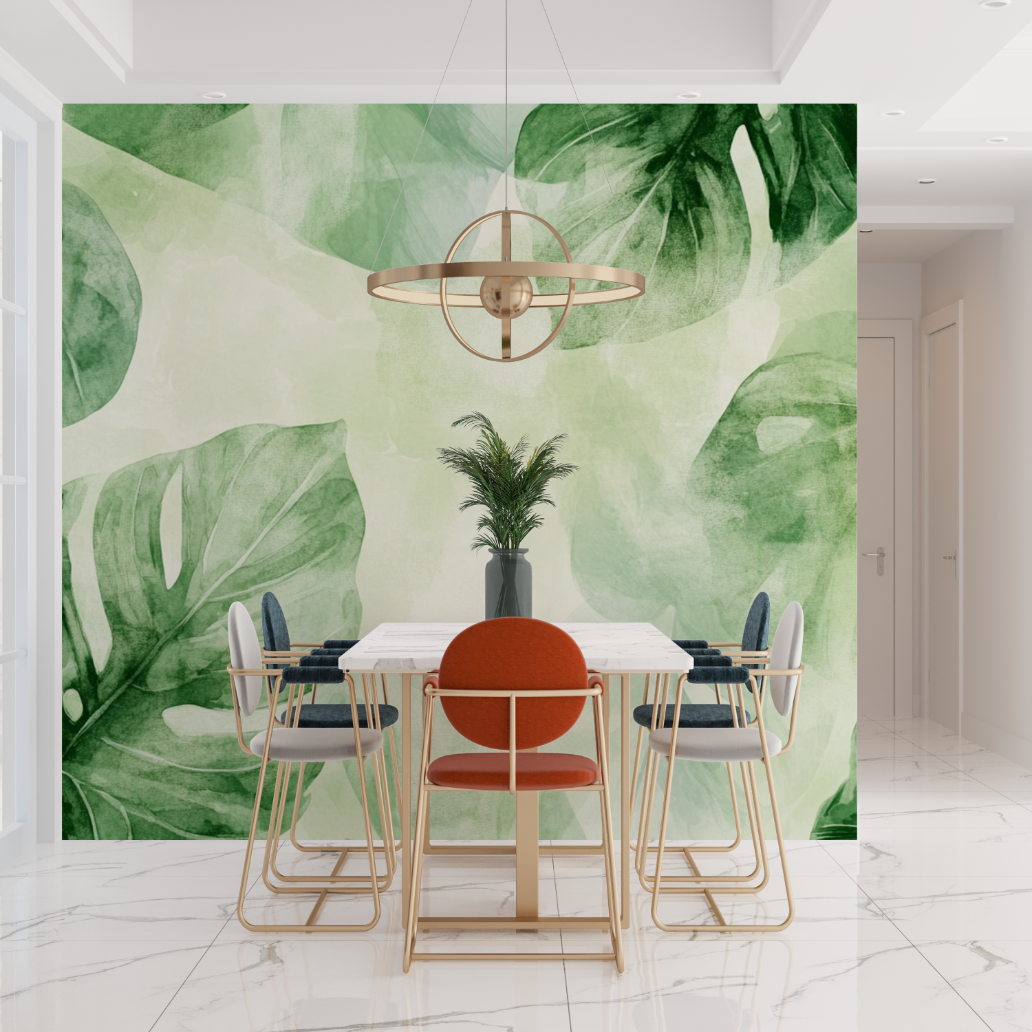 Papier peint aquarelle feuilles abstraites tendances