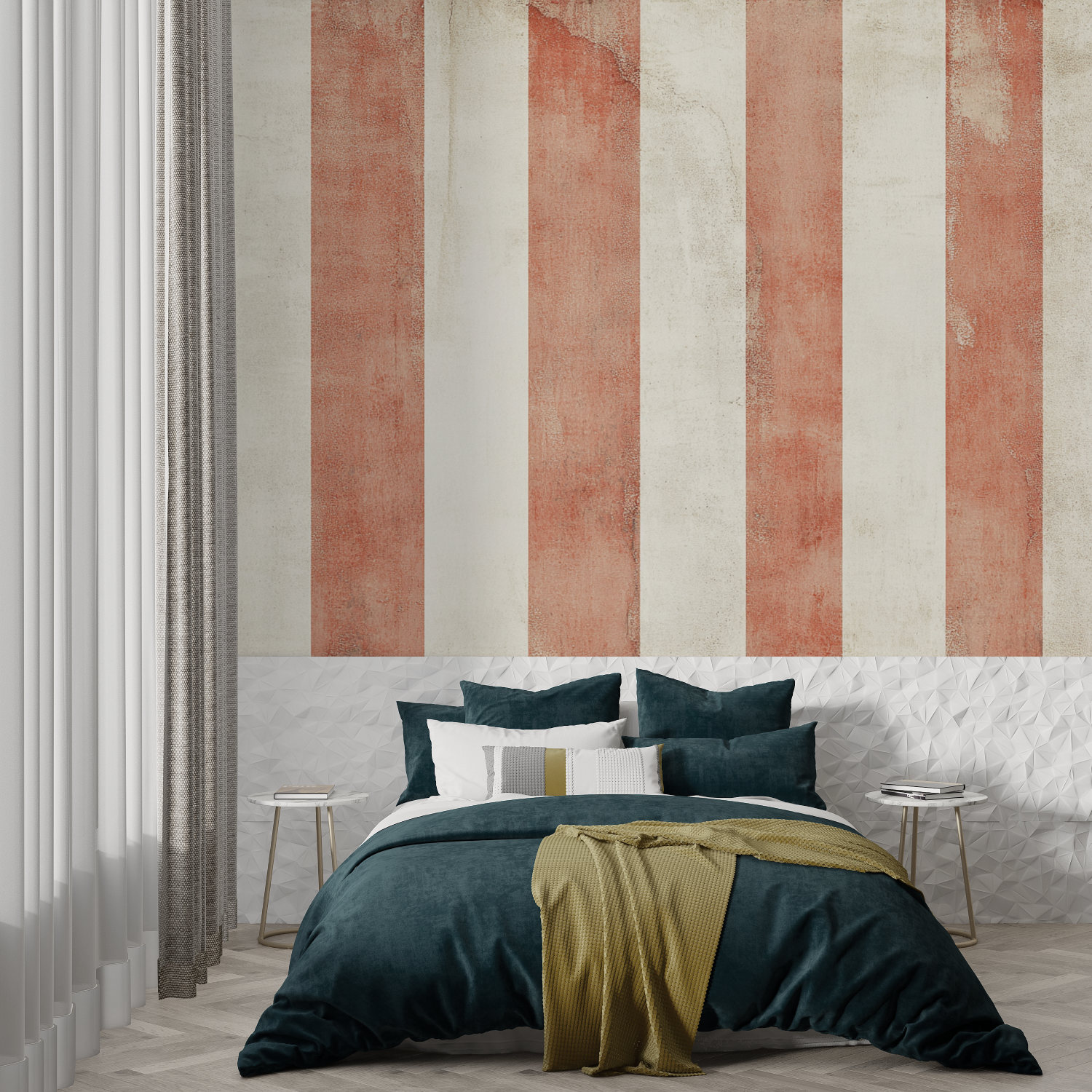 Papier peint terracotta rayures verticales trompe loeil