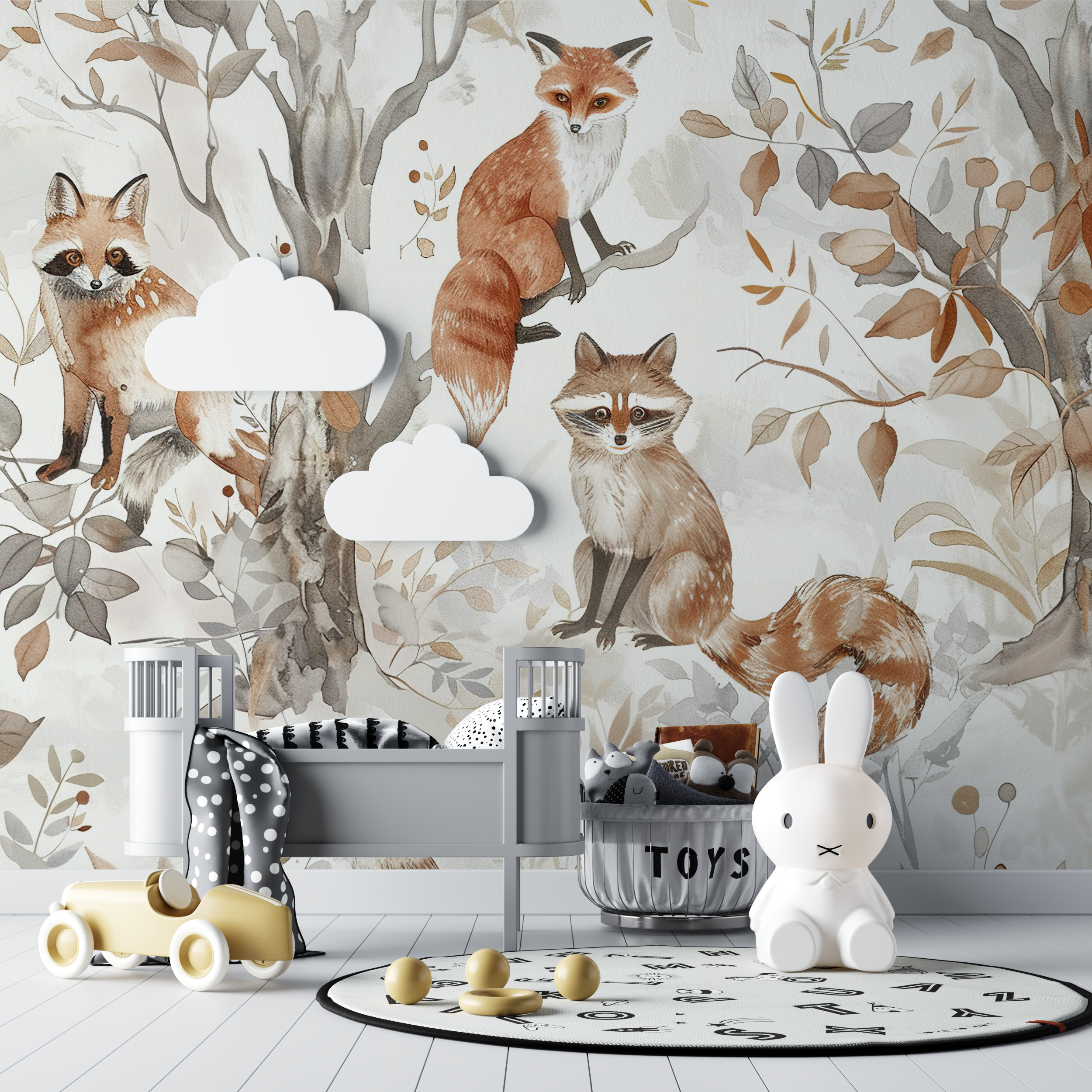 Papier peint renard scandinave bebe tipi