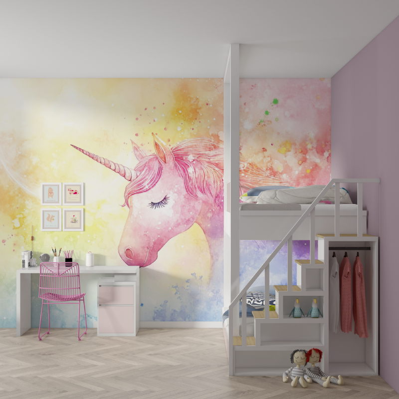 Papier peint chambre licorne du... en ciel mur chambre fille