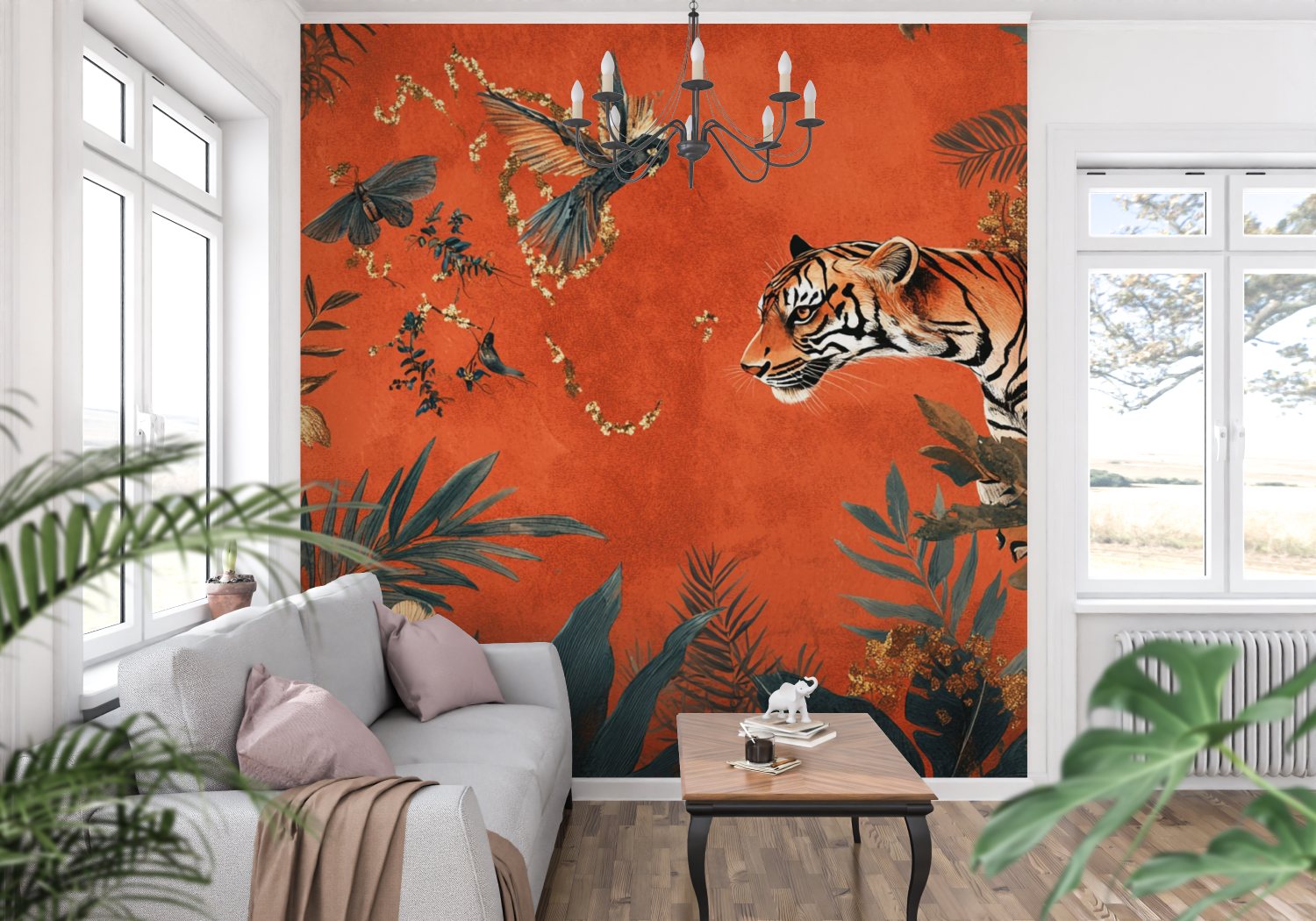 Papier peint terracotta et animaux sauvages panoramique mur