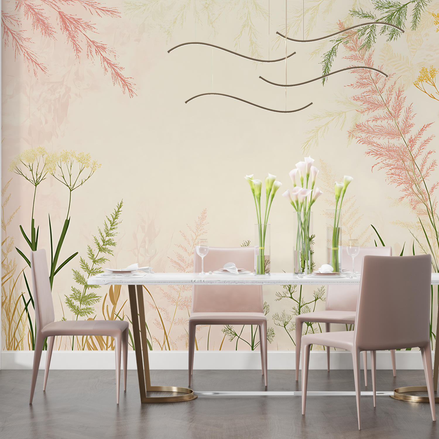Papier peint aquarelle fleurs panoramique salon