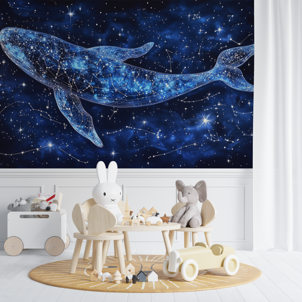Papier peint baleine et constellation chambre de bebe
