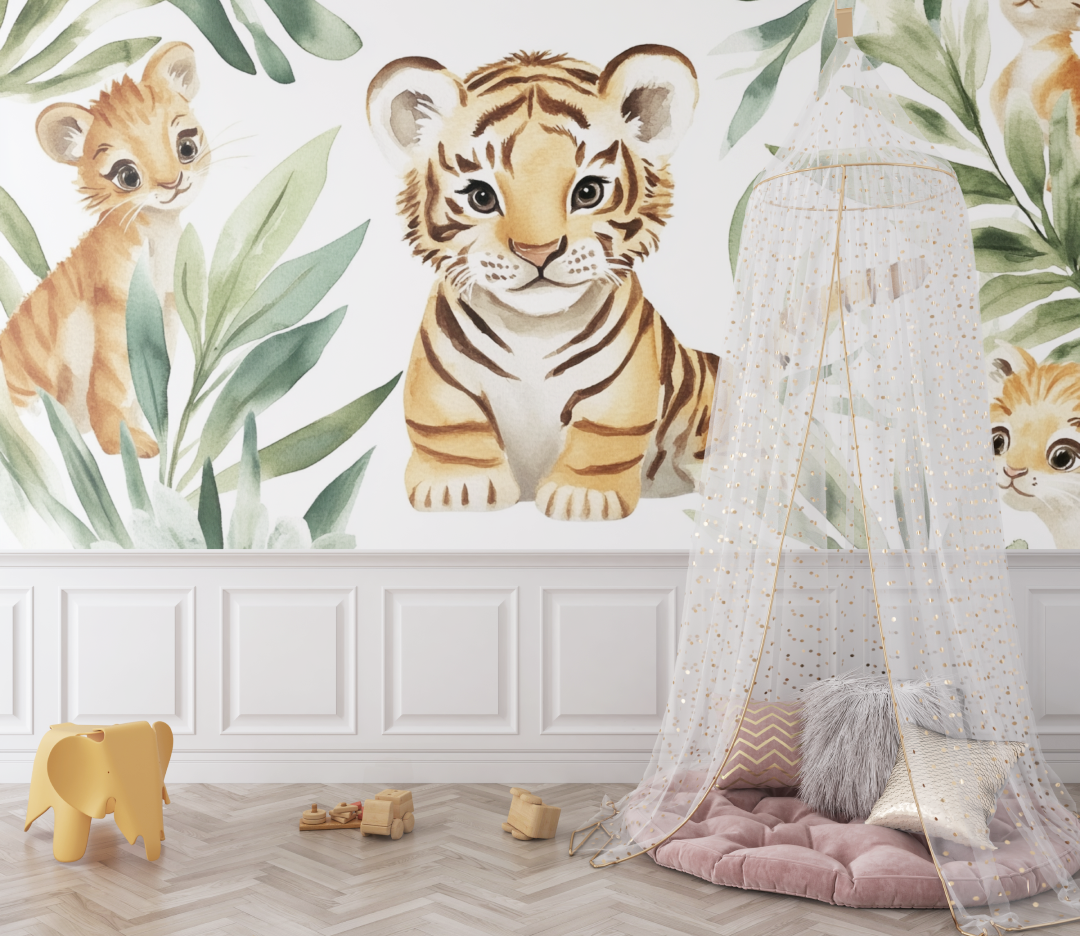 Papier peint tigre et amis de la jungle bebe