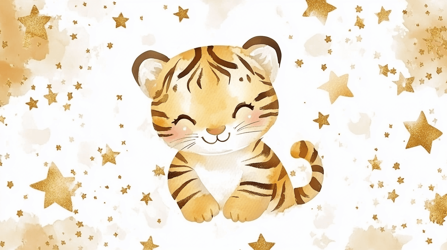 Papier Peint Tigre Et Étoiles Dorées