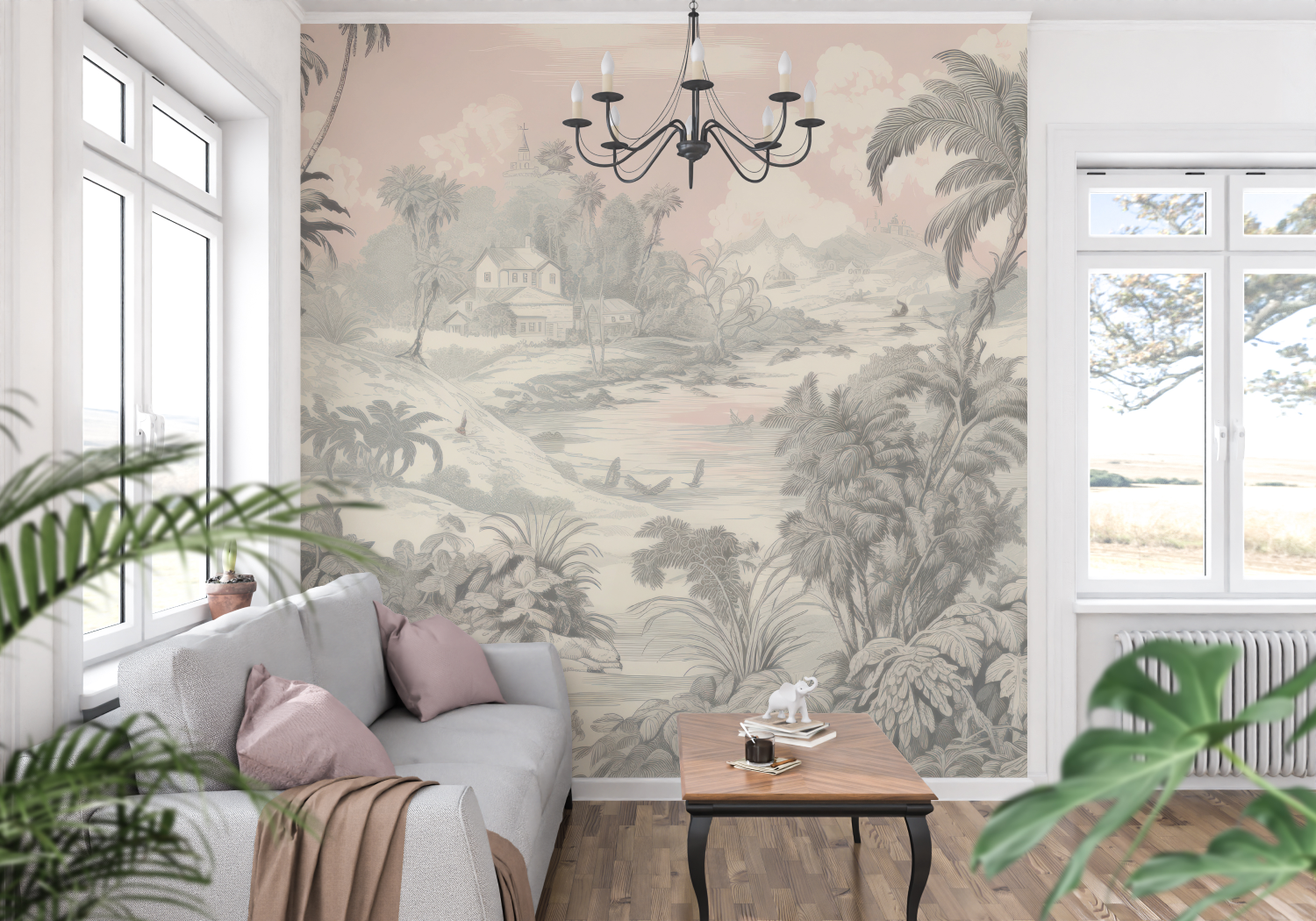Papier Peint Toile De Jouy Rose Beige - francais