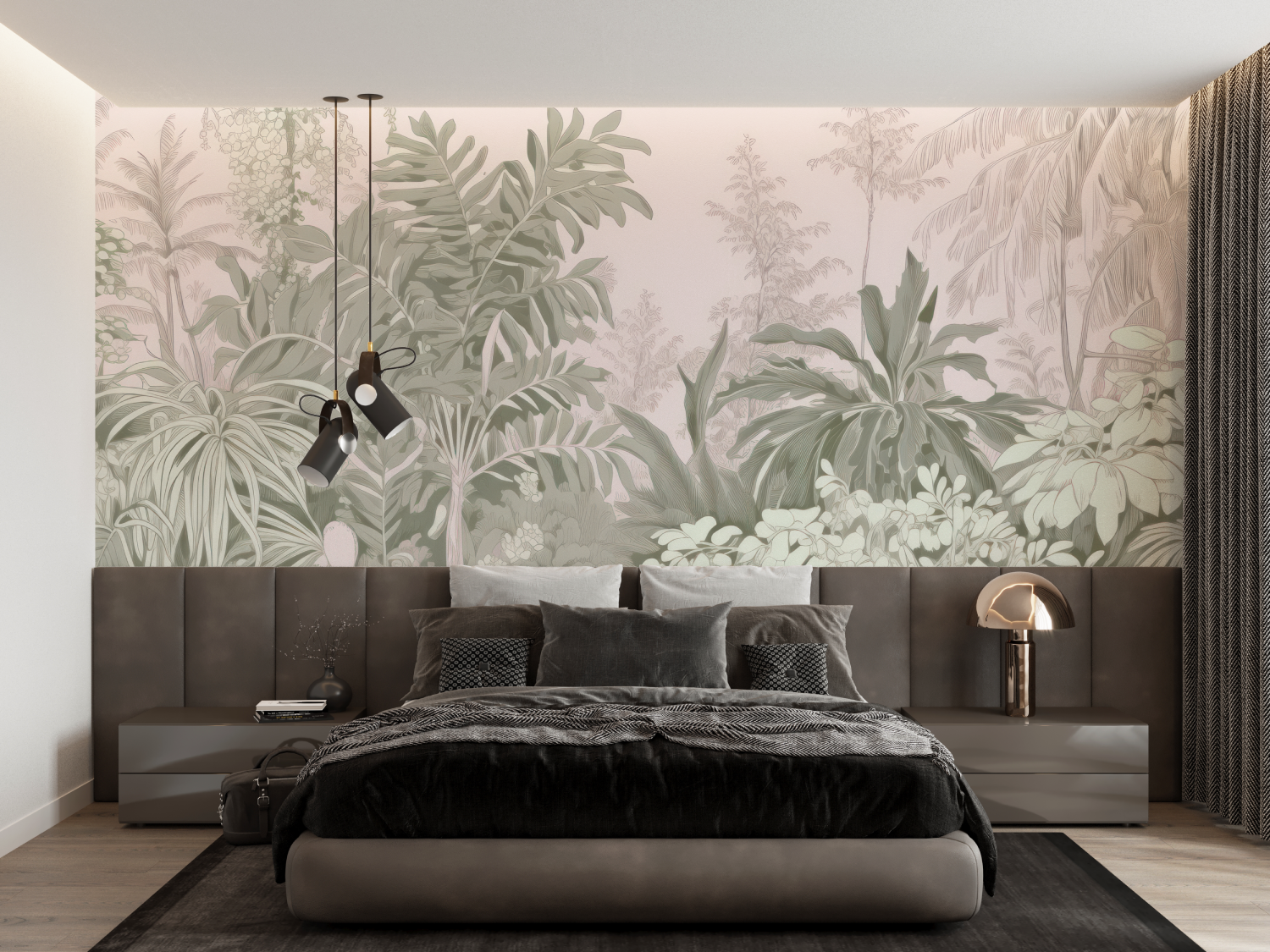 Papier Peint Toile De Jouy Jungle Rose - francais