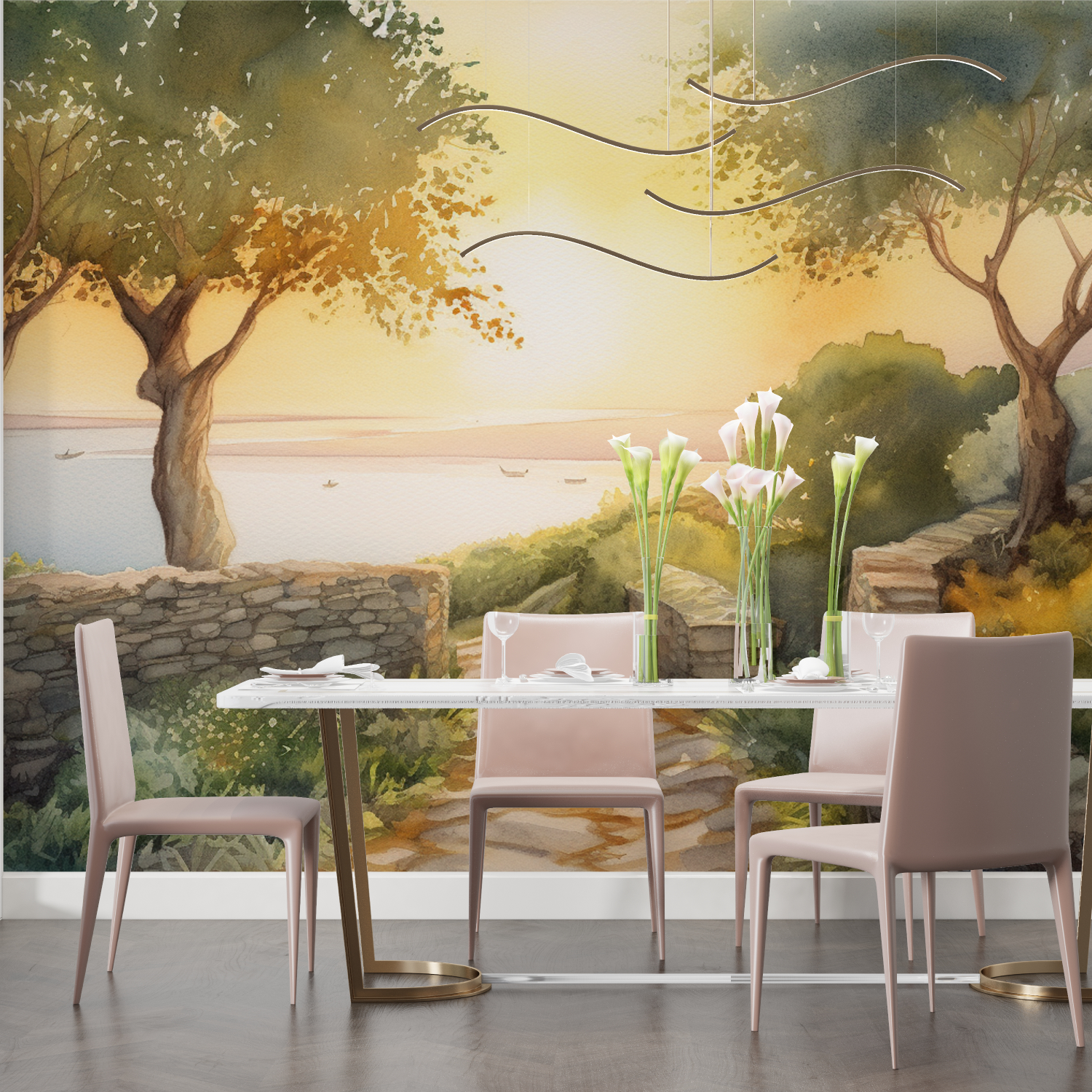 Papier peint aquarelle mediterraneen salon