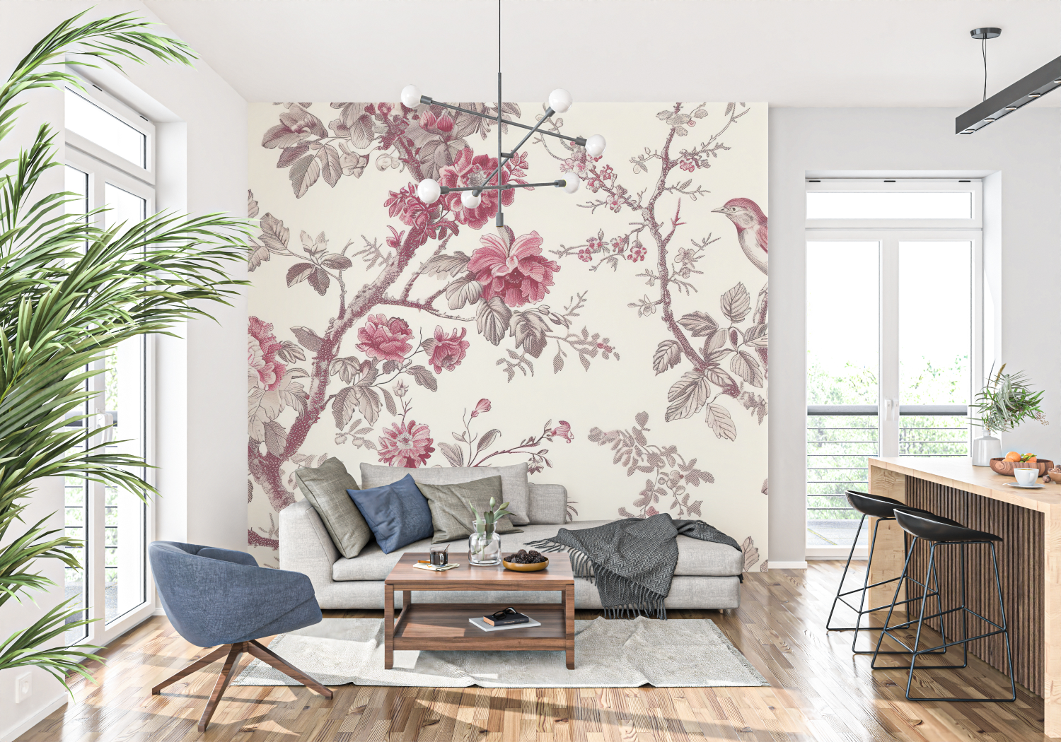 Papier Peint Toile De Jouy Rosier - panoramique tendance