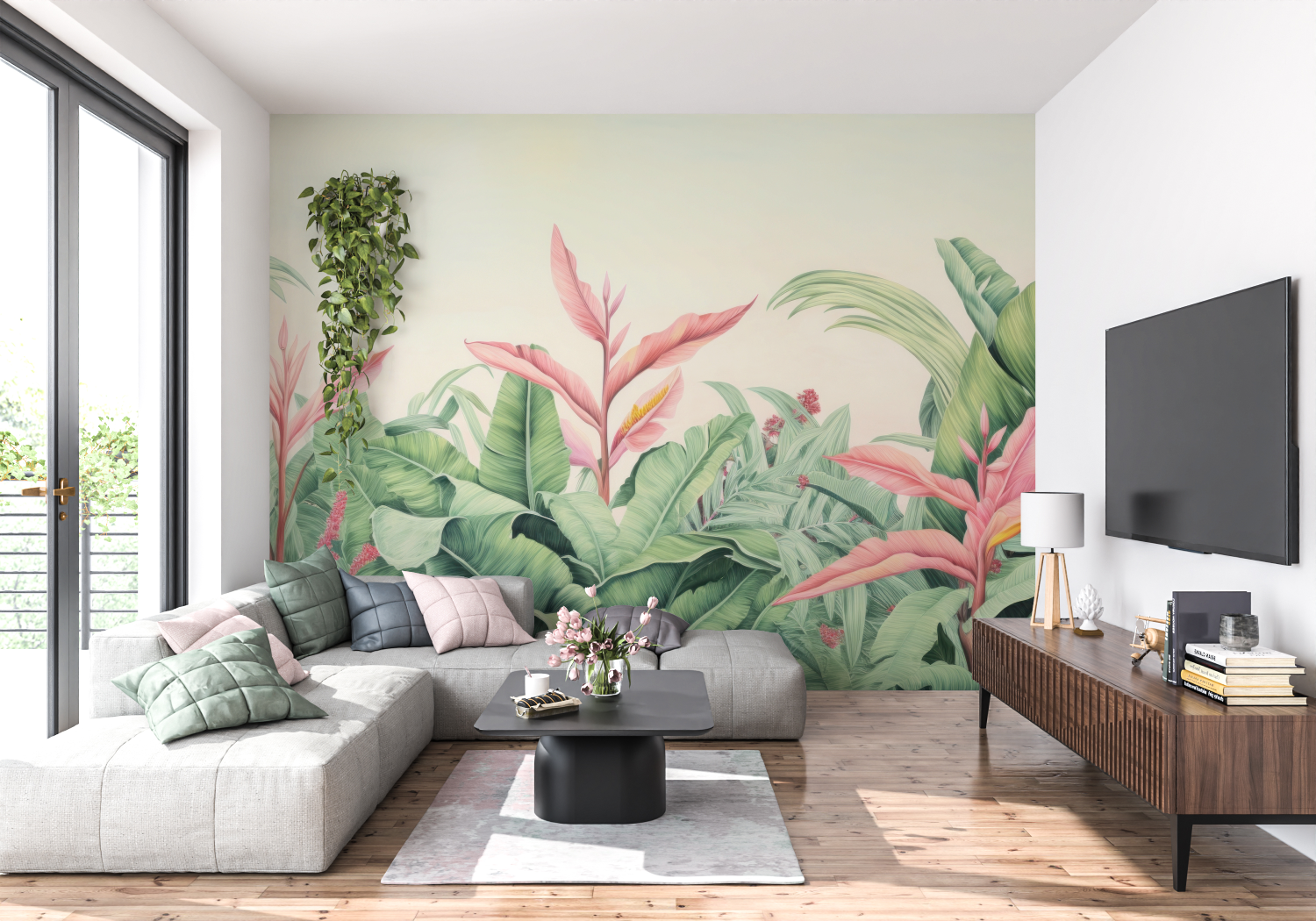Papier peint aquarelle tropicale panoramique 4murs