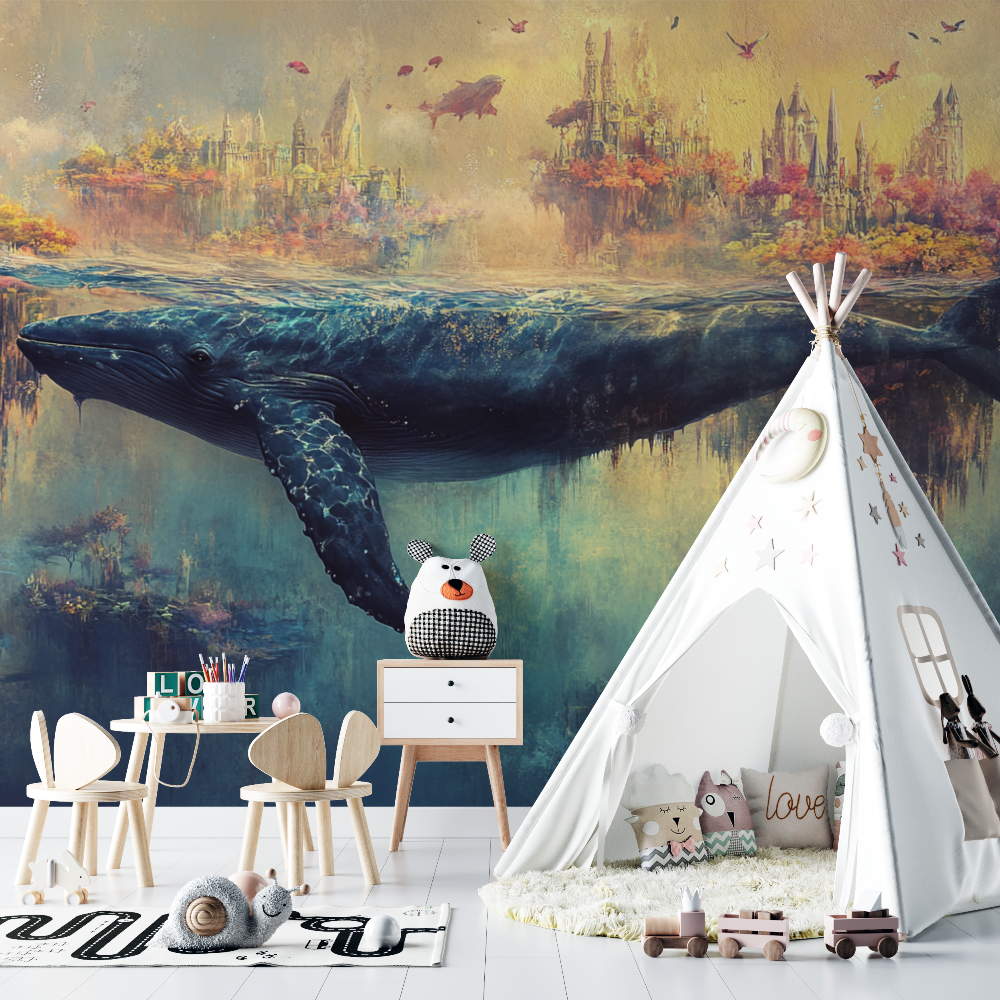 Papier peint baleine monde sous marin chambre bebe