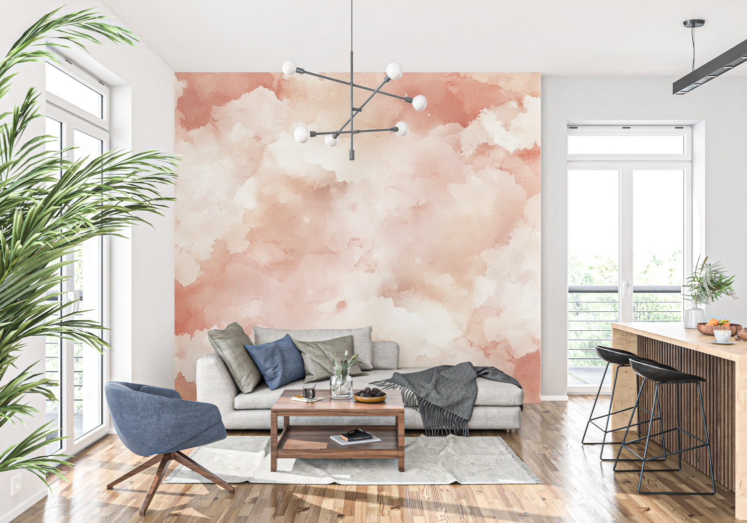 Papier peint terracotta style aquarelle abstraite tapisserie