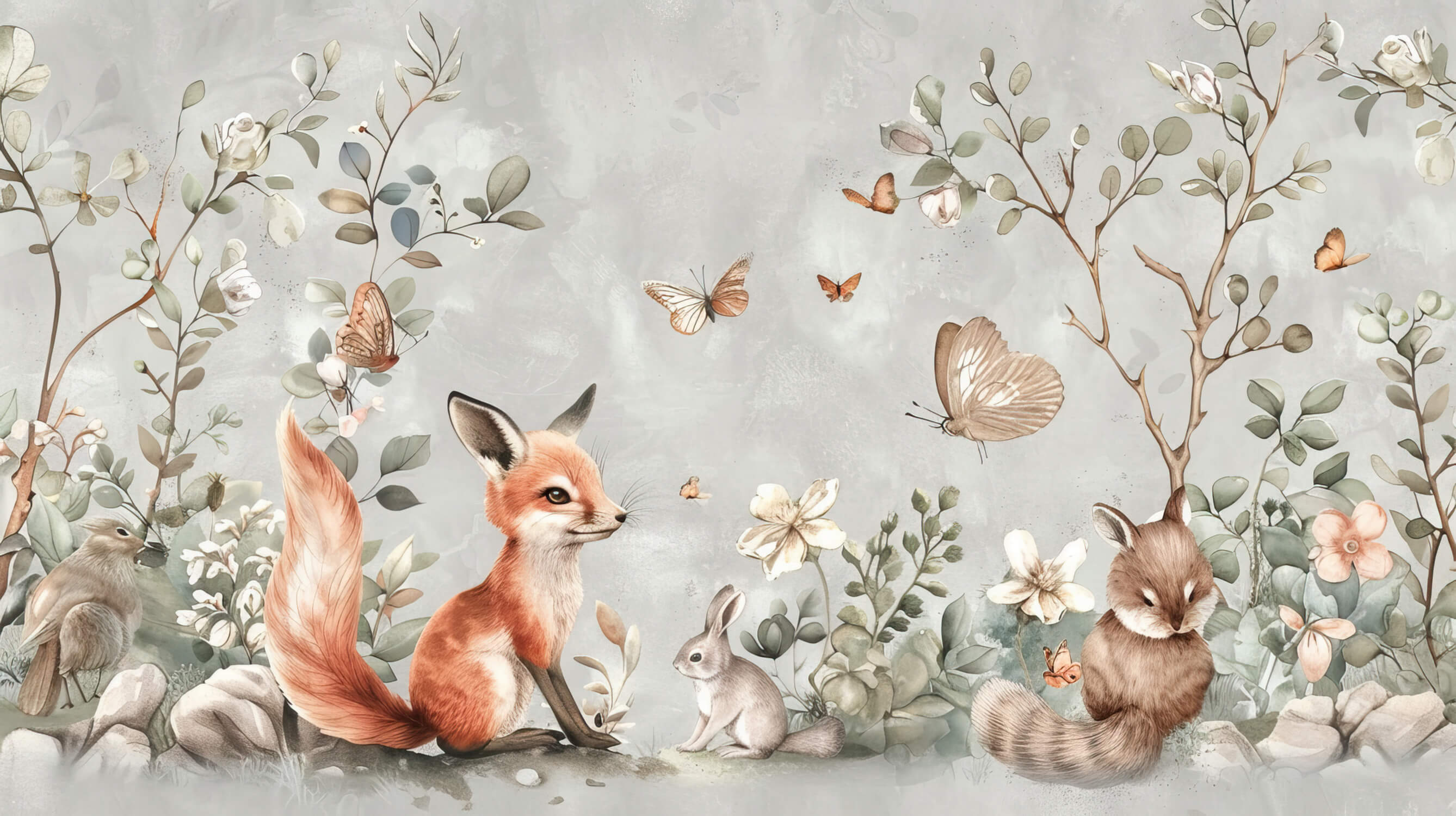 Papier Peint Renard Et Fleurs Sauvages