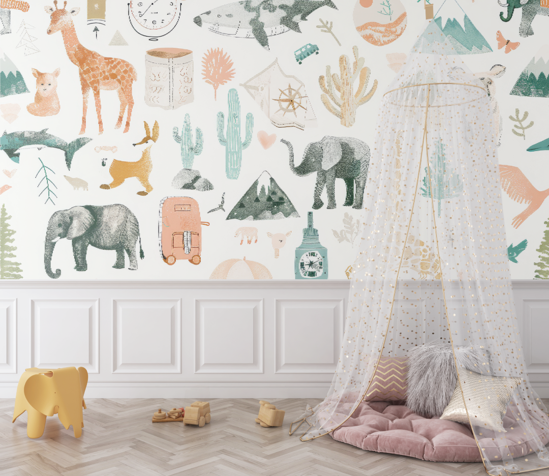 Papier peint bébé motifs safari - bebe