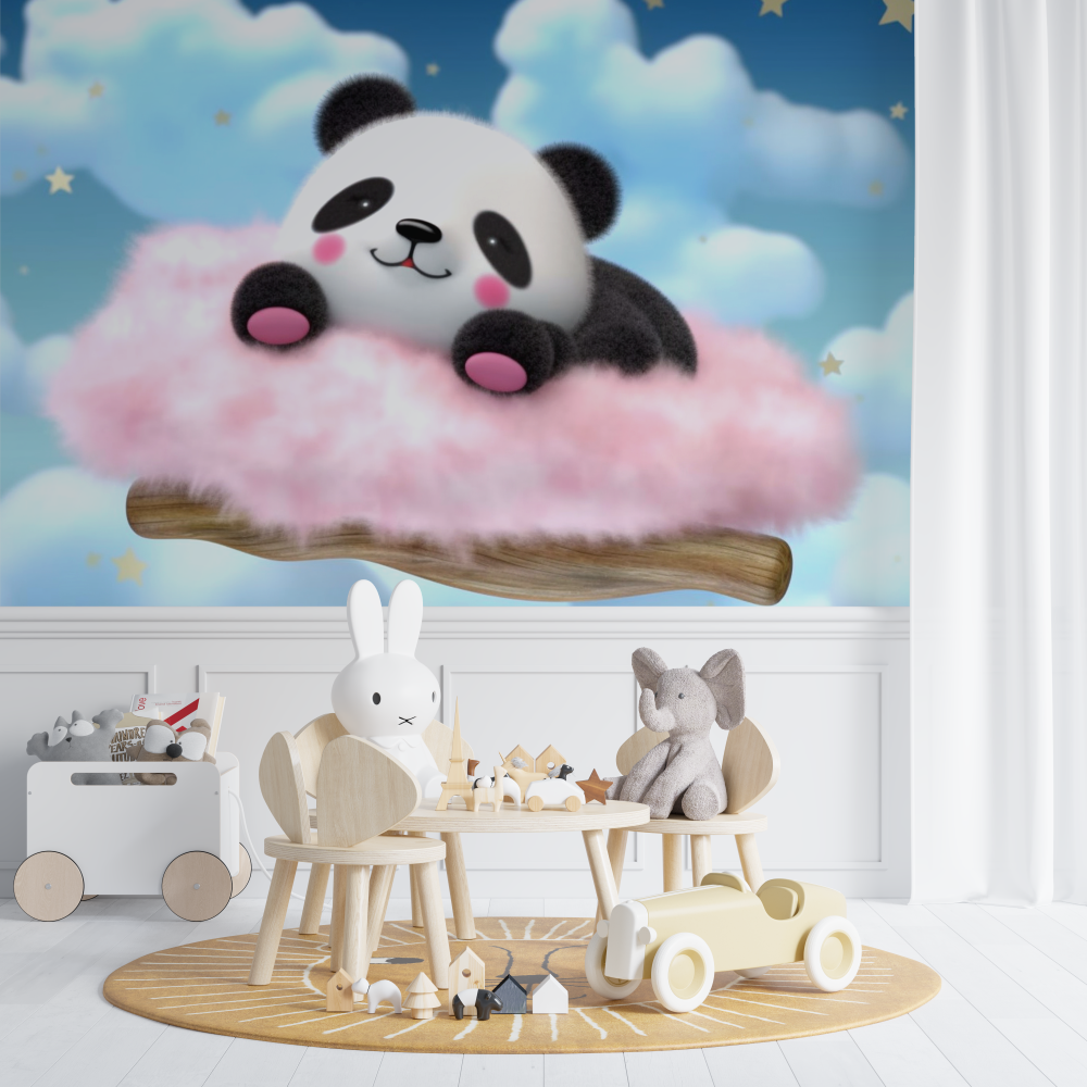 Papier peint panda dessin anime chambre de bebe