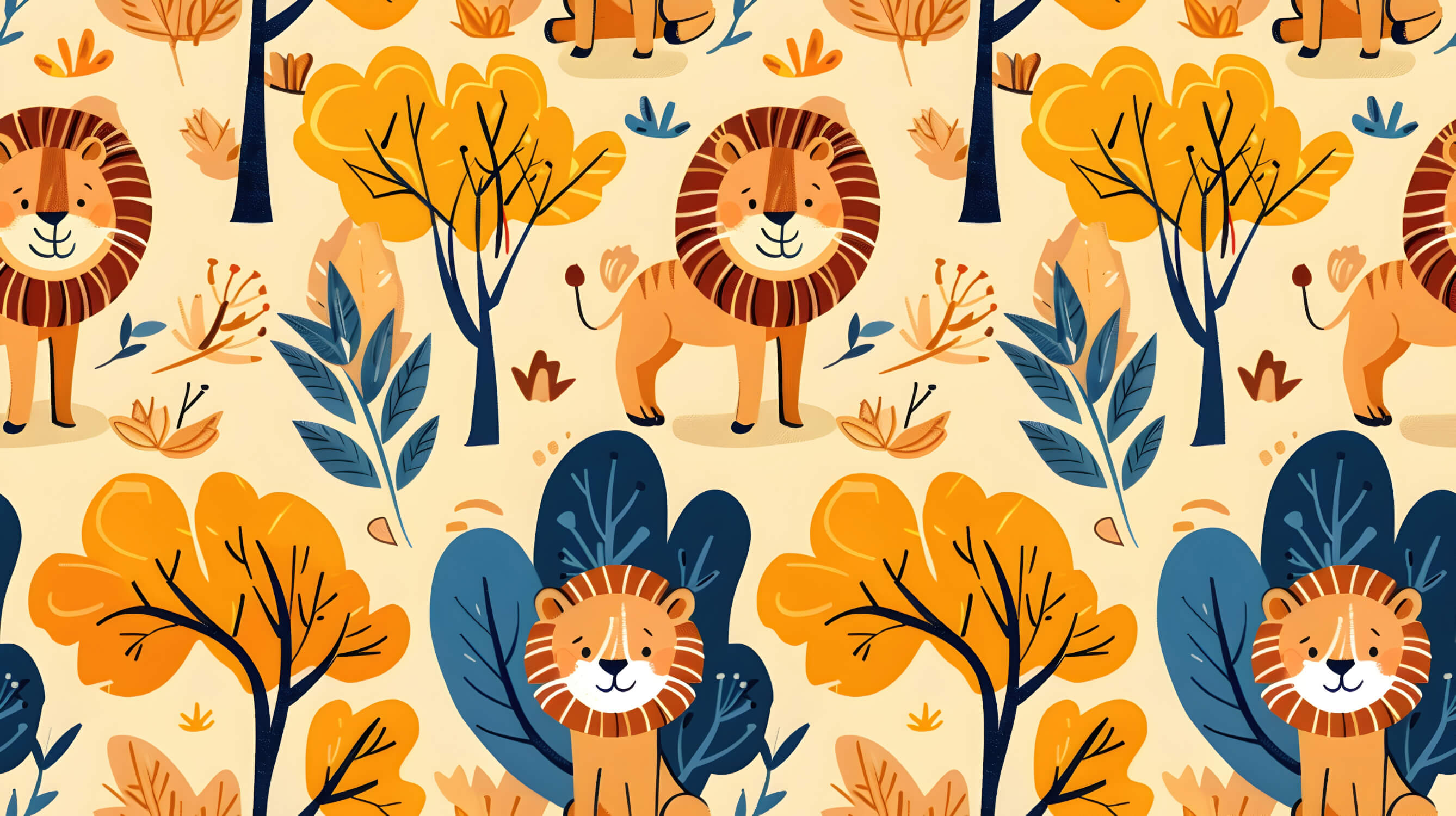 Papier Peint Lion Motifs Coloré