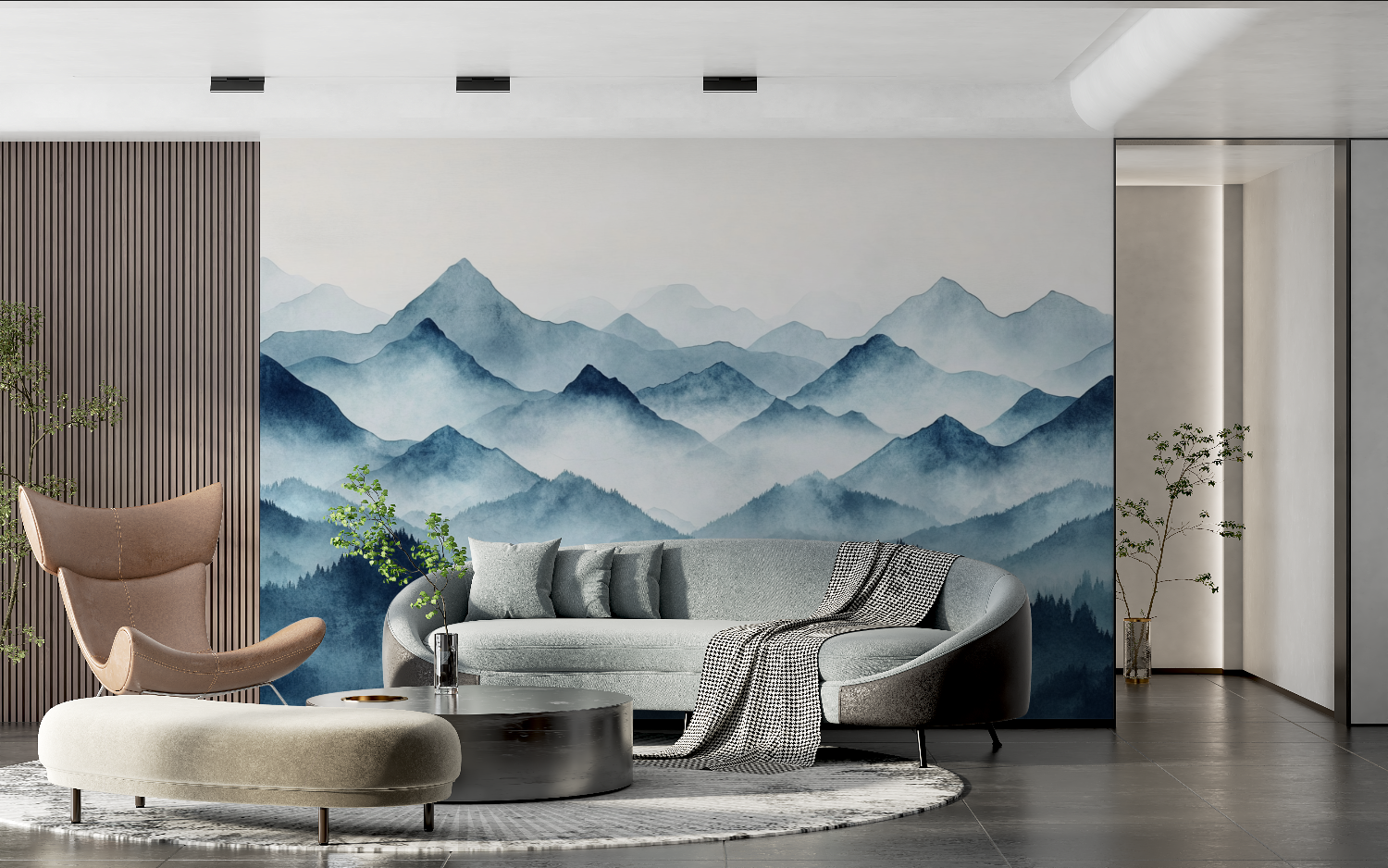 Papier peint aquarelle paysage montagne tendance 2024