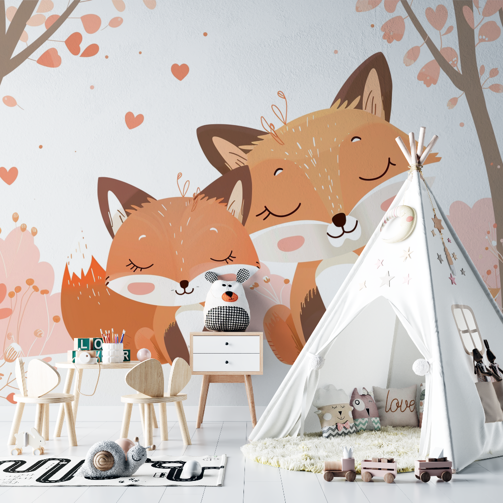 Papier peint renard couple chambre bebe