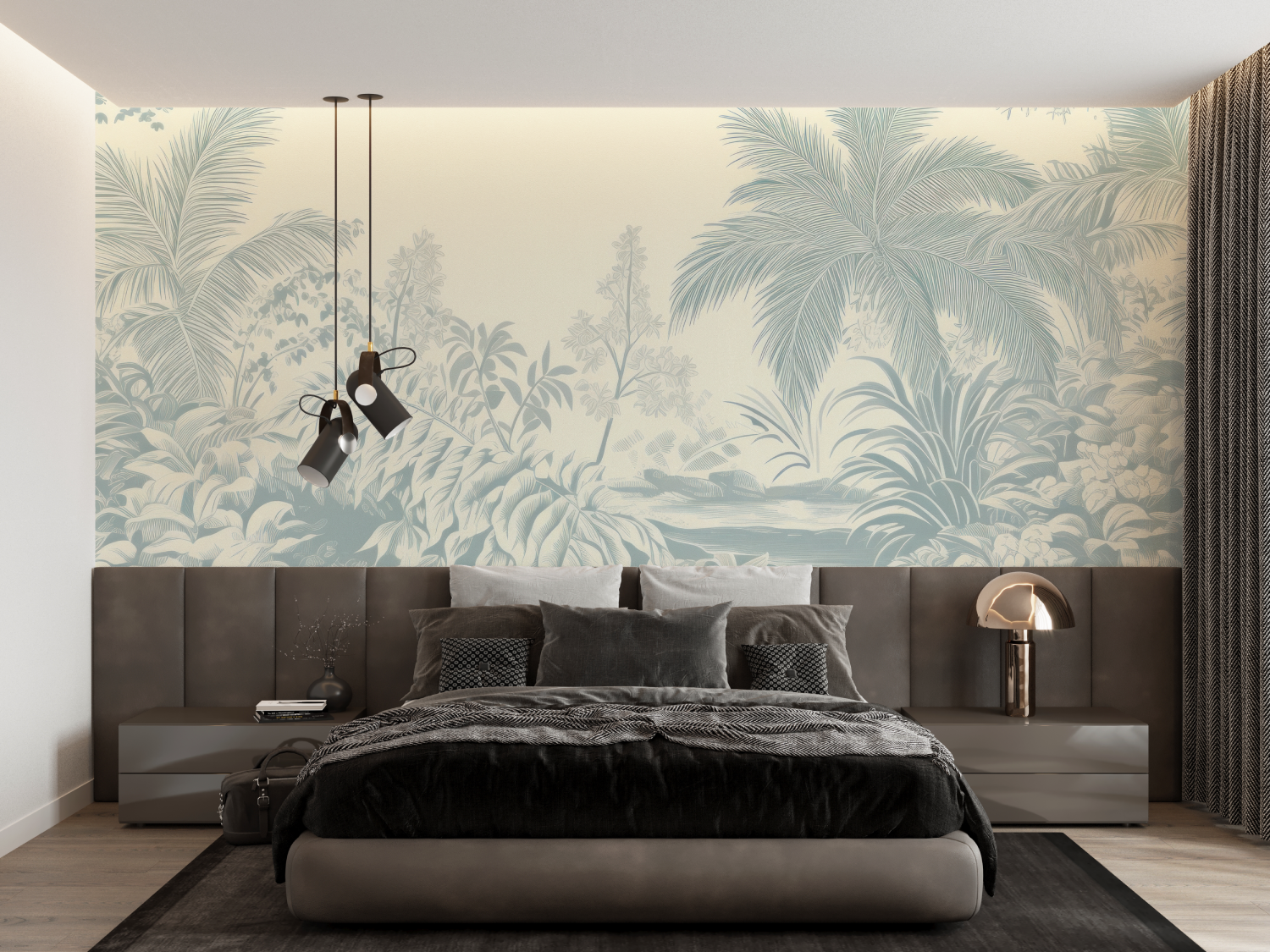 Papier Peint Toile De Jouy Fleuri - panoramique tendance
